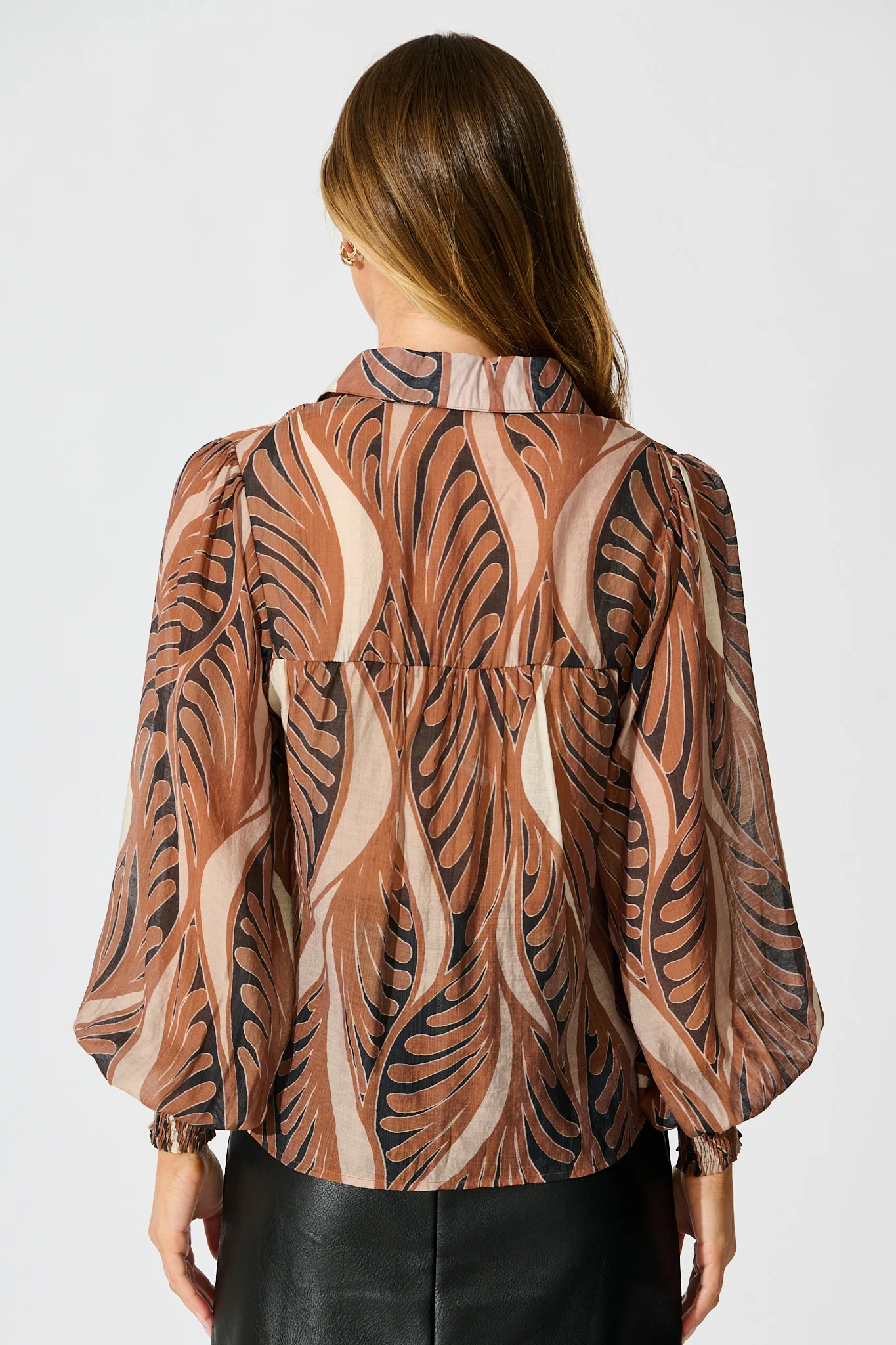 Emma Shirt in Brown with Tan Cotton Blend - Image 3