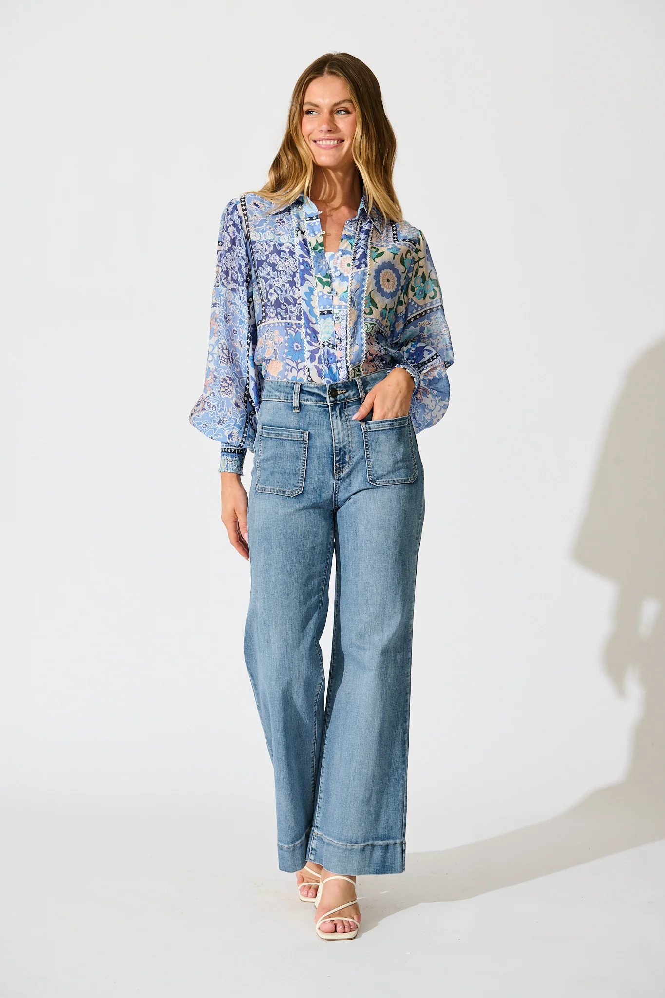 Emma Shirt in Multi Blue Cotton Blend - Image 4