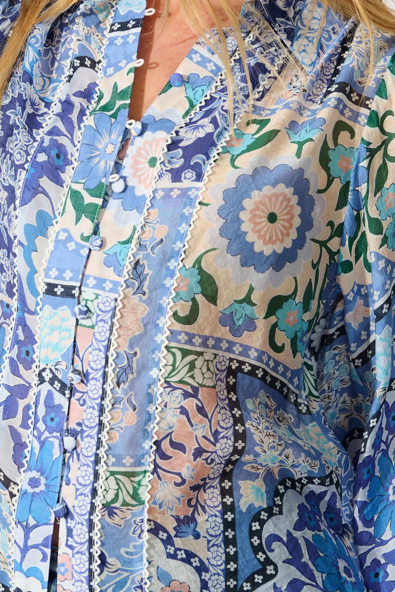 Emma Shirt in Multi Blue Cotton Blend - Image 5