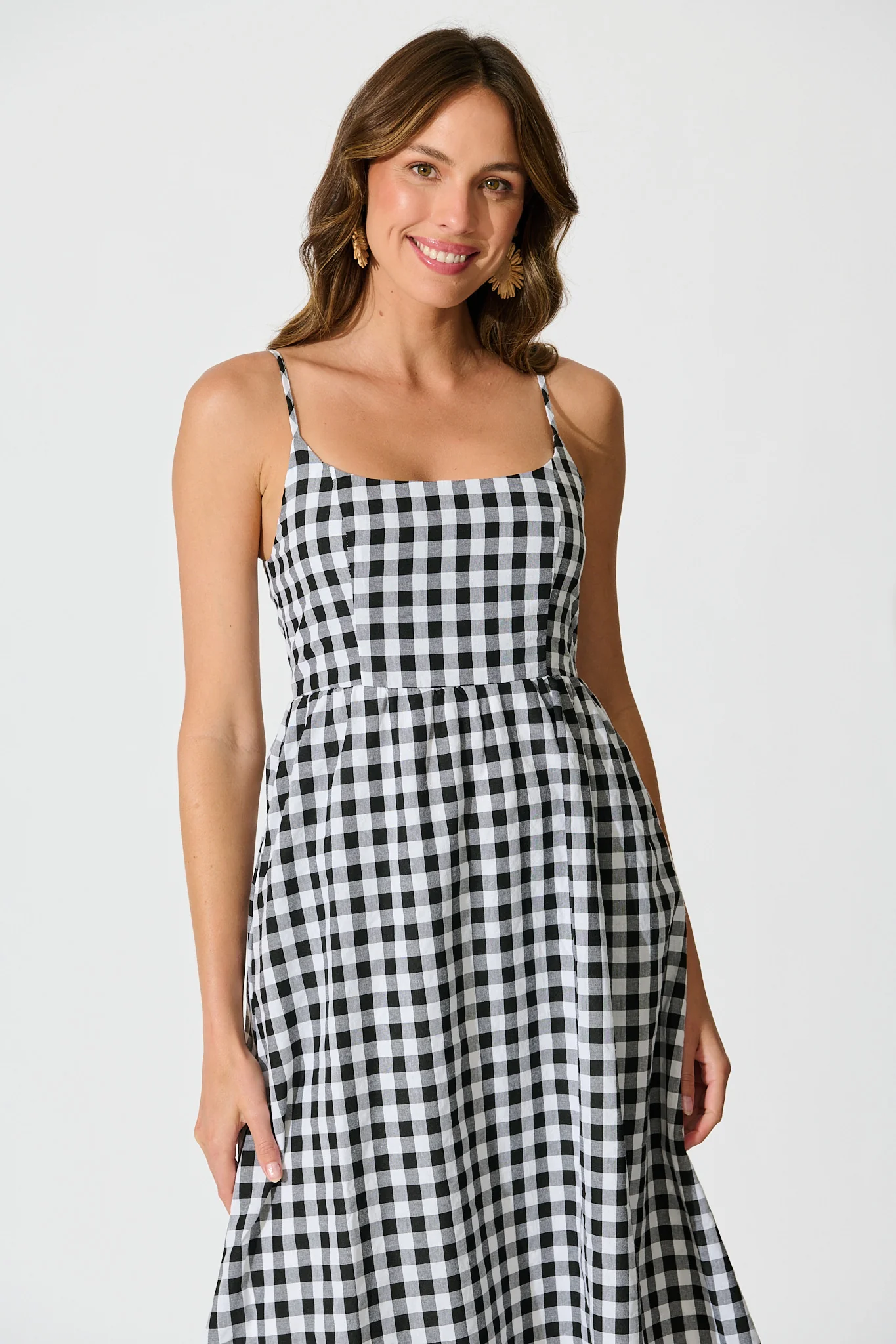 Emmy Maxi Sundress In Black Gingham Cotton Blend - Image 2