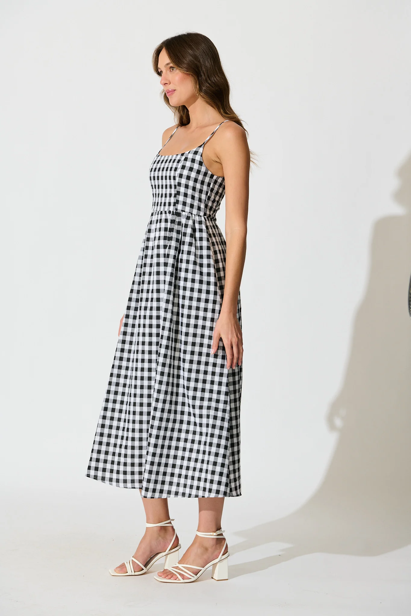 Emmy Maxi Sundress In Black Gingham Cotton Blend - Image 3