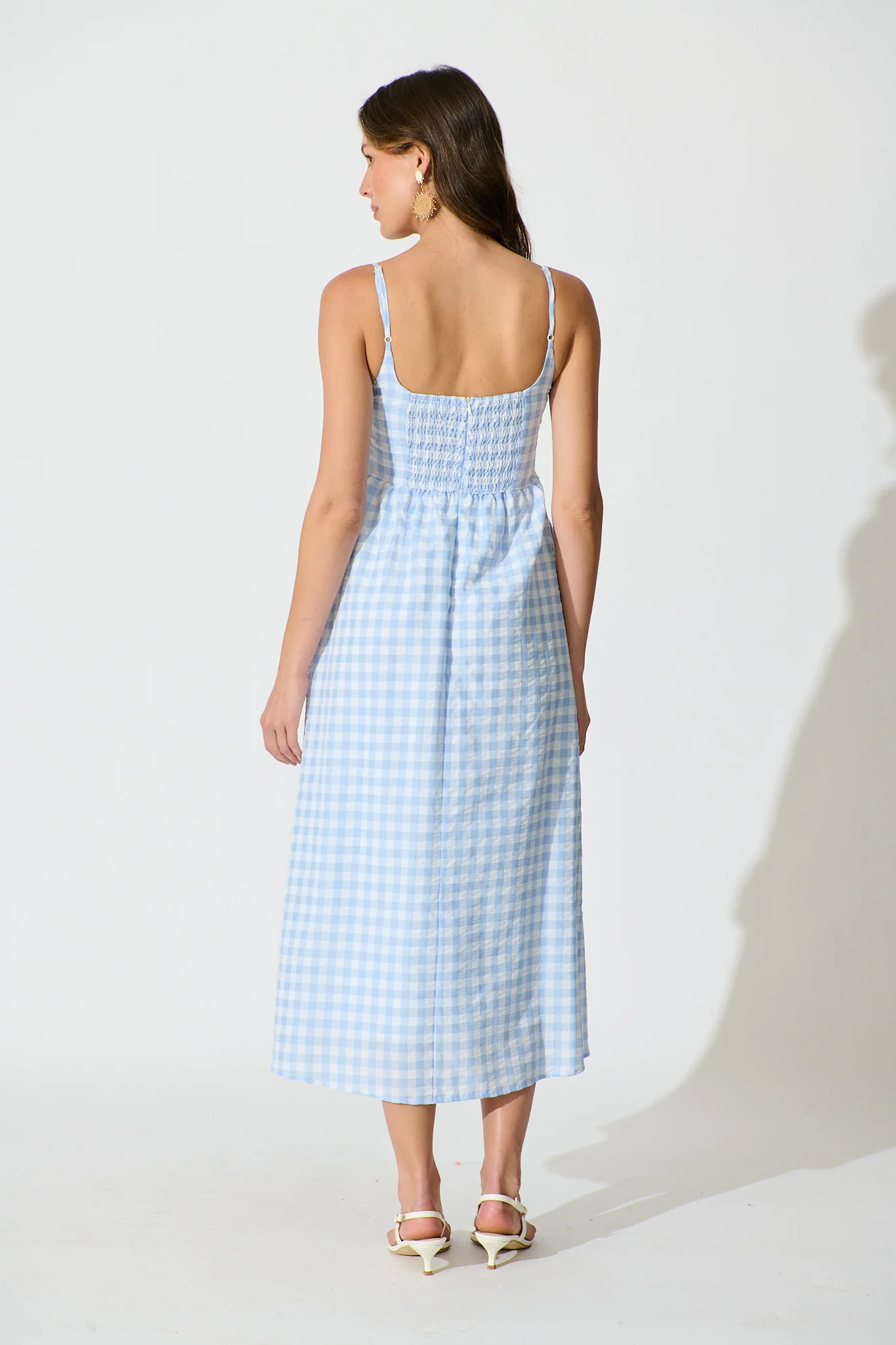 Emmy Maxi Sundress In Blue Gingham Cotton Blend - Image 4