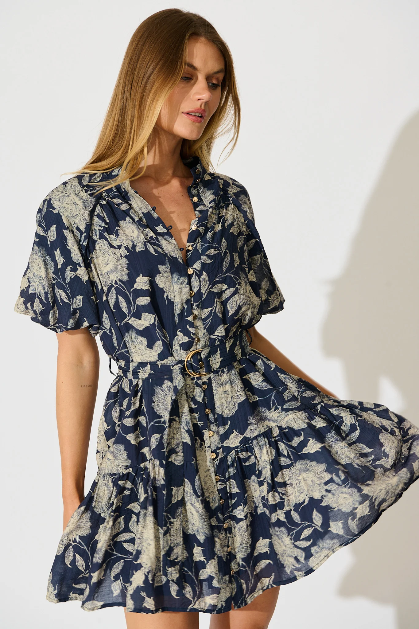 Enara Dress in Navy with Cream Floral - Image 2