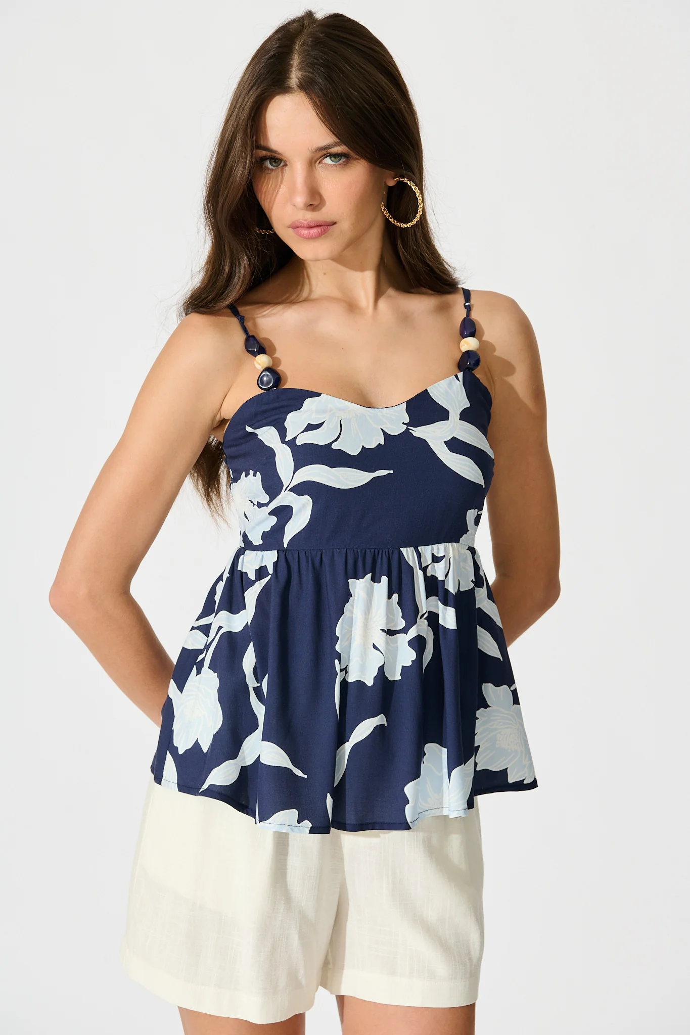 Enchanted Blooms Cami Top in Navy with Blue Floral - Image 8