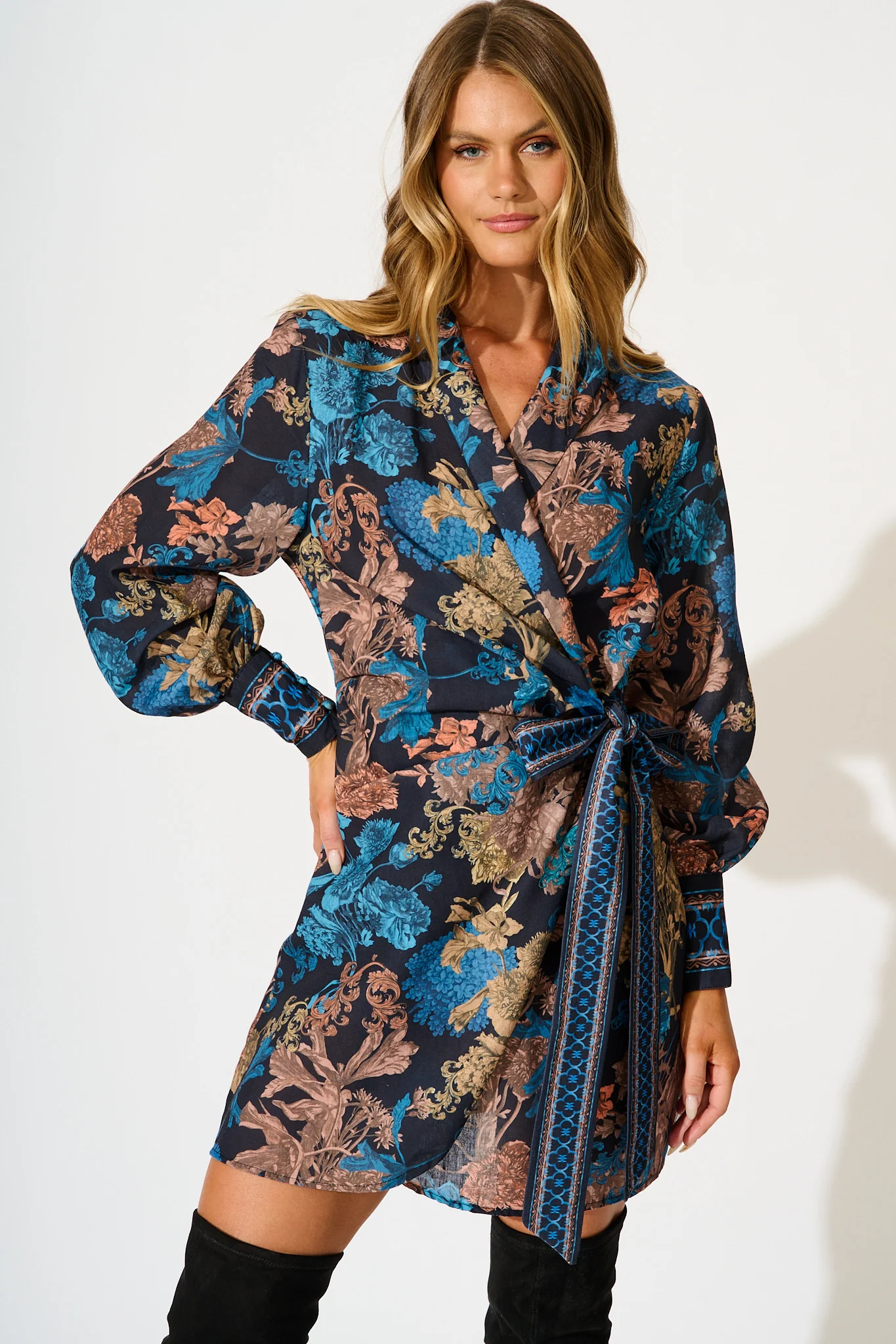 Enchanted Garden Dress in Black Multi Floral Linen Blend - Image 2
