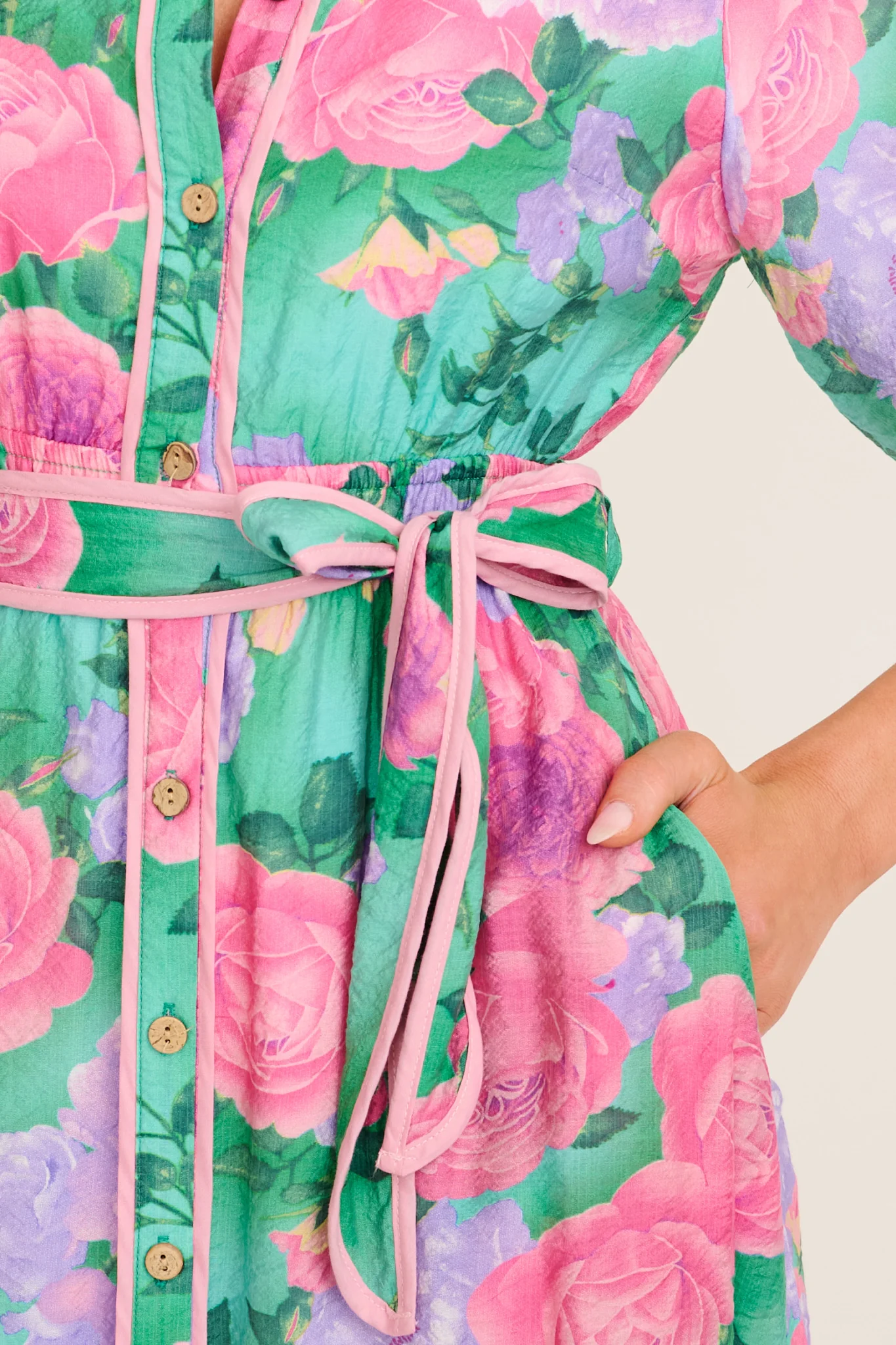 Enchanted Hour Midi Shirt Dress in Green Multi Floral Cotton Blend - Image 5