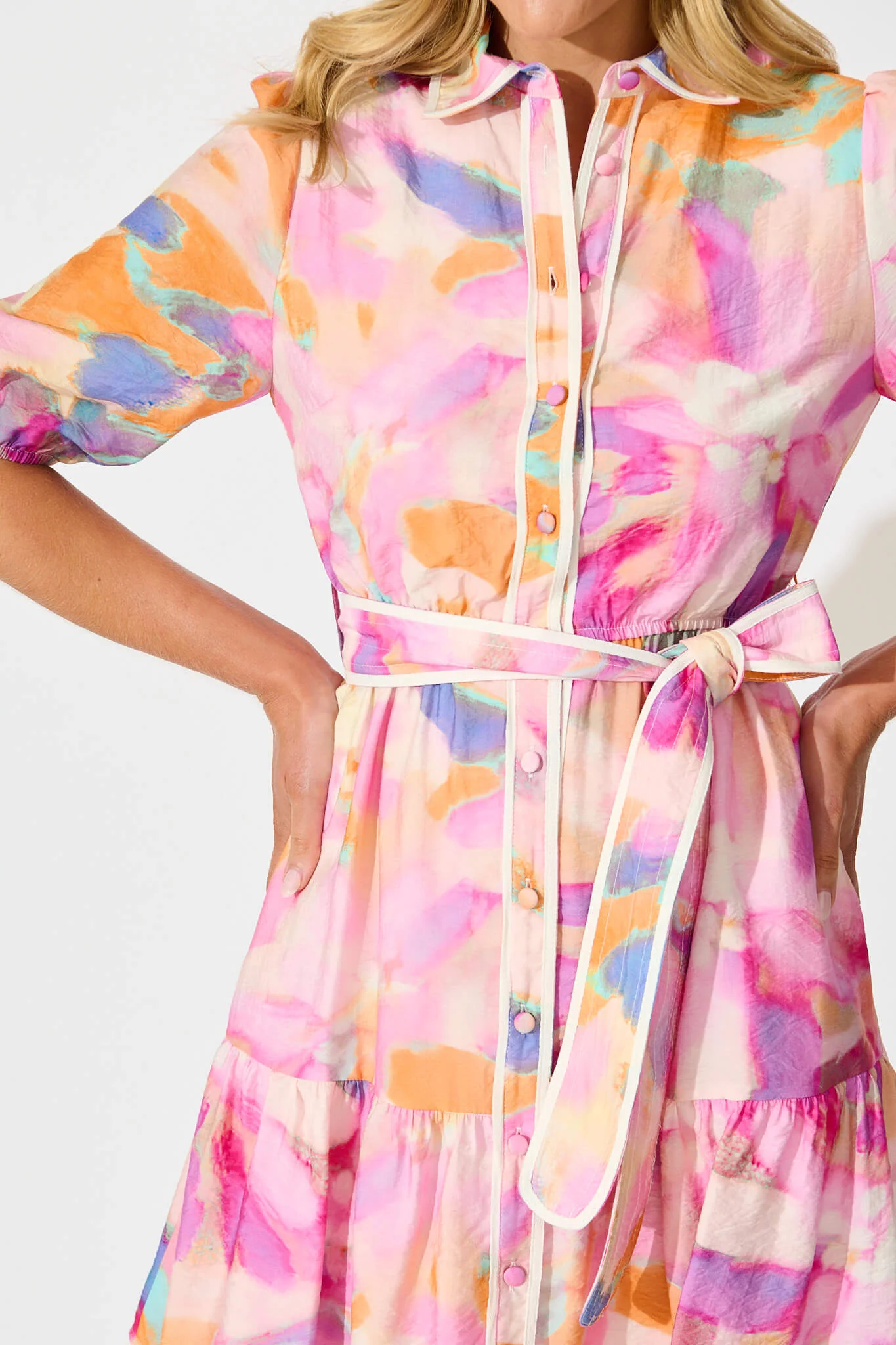 Ennis Shirt Dress in Pink with Purple Watercolour - Image 5