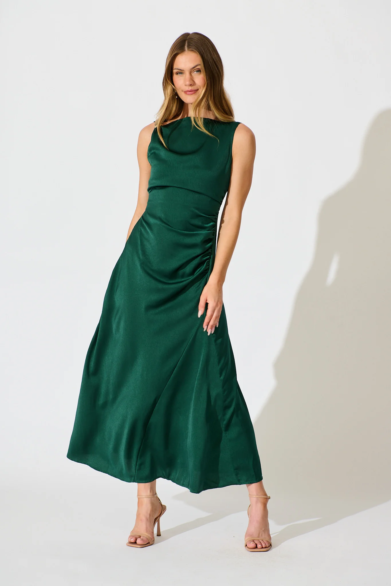 Ensley Maxi Dress in Emerald Satin