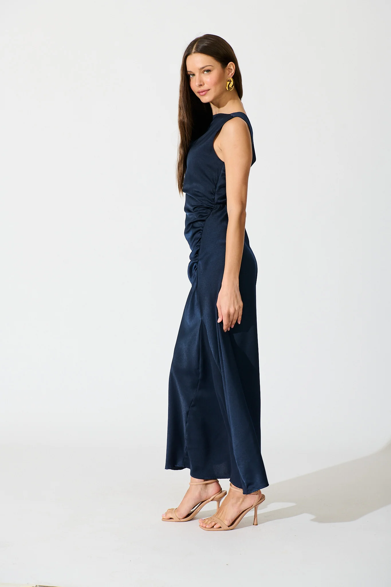 Ensley Maxi Dress in Navy Satin - Image 3