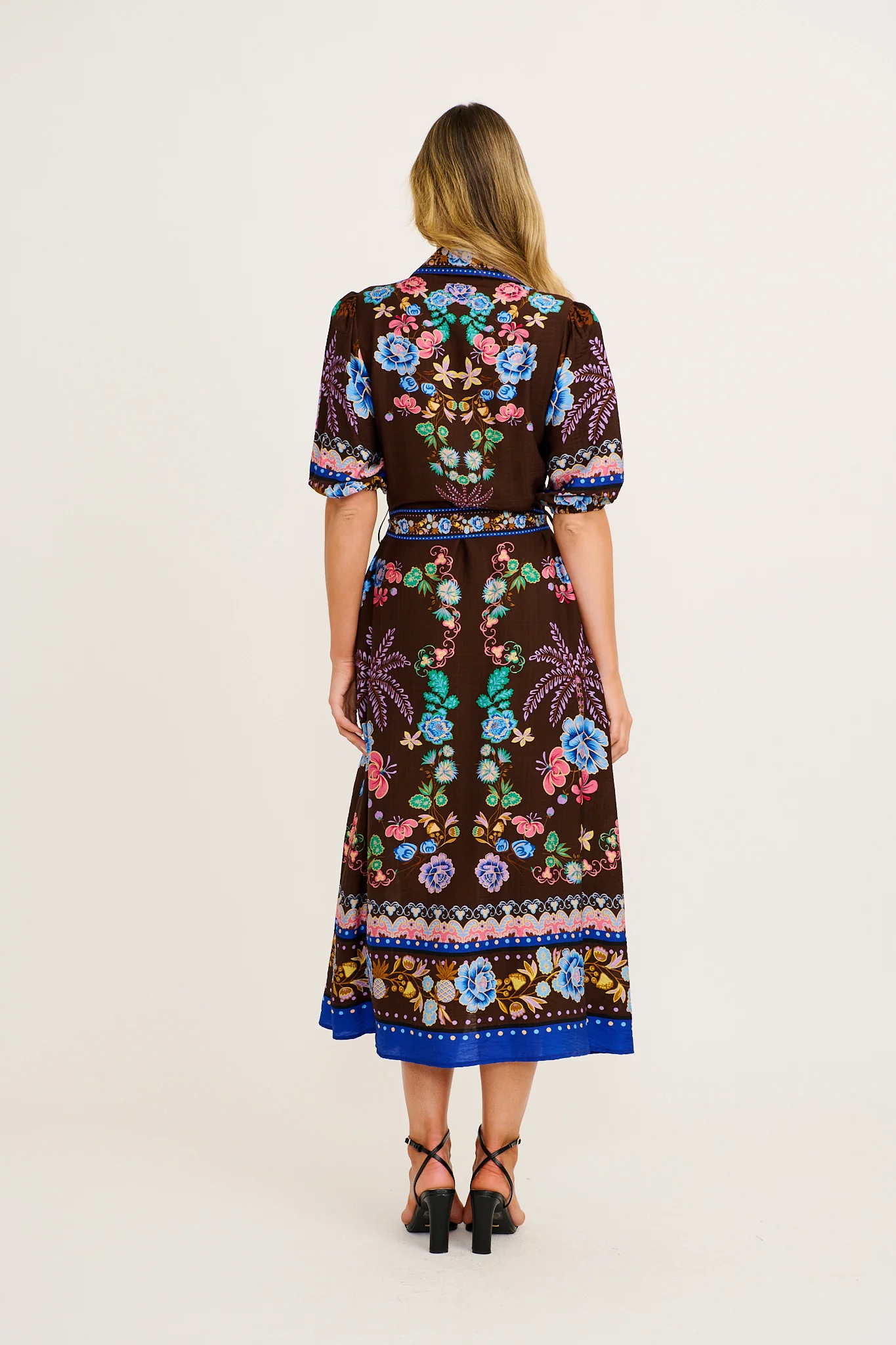 Enthusiast Maxi Shirt Dress in Chocolate Multi Floral Print Linen Blend - Image 4