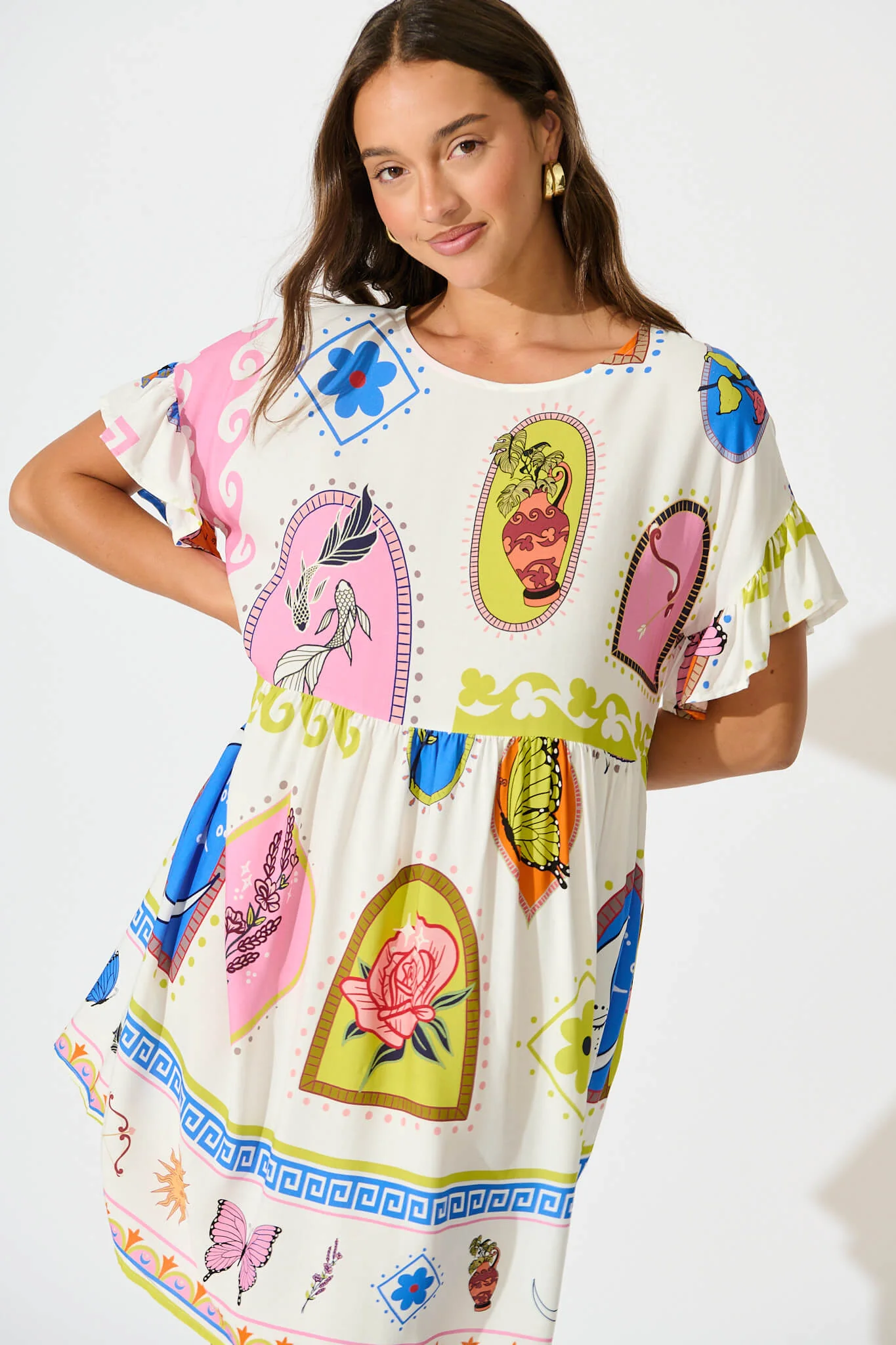 Escape Smock Dress In White With Bright Print - Image 2