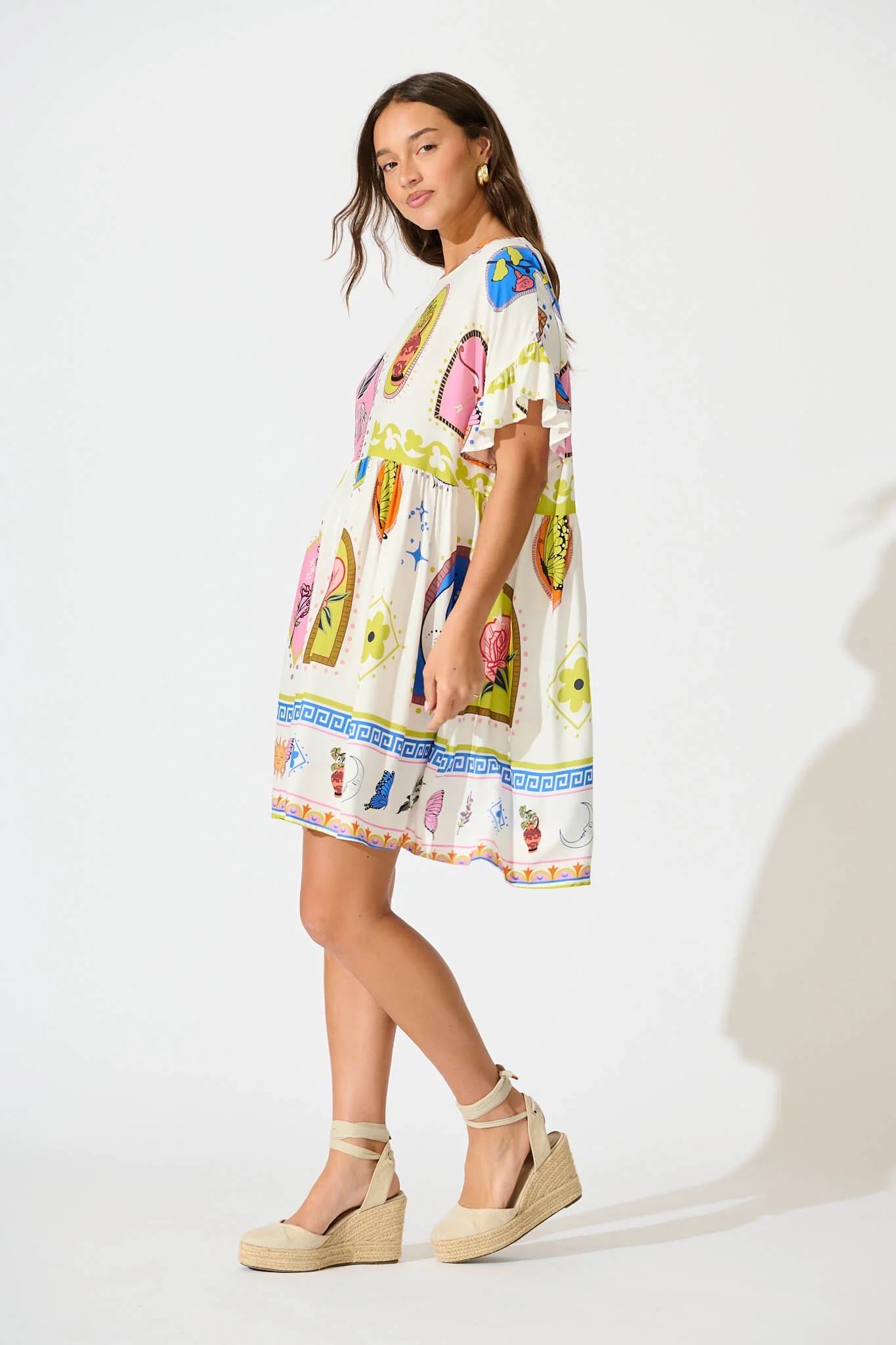 Escape Smock Dress In White With Bright Print - Image 3