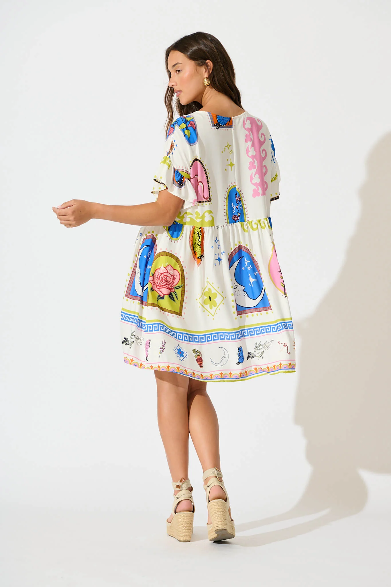 Escape Smock Dress In White With Bright Print - Image 4