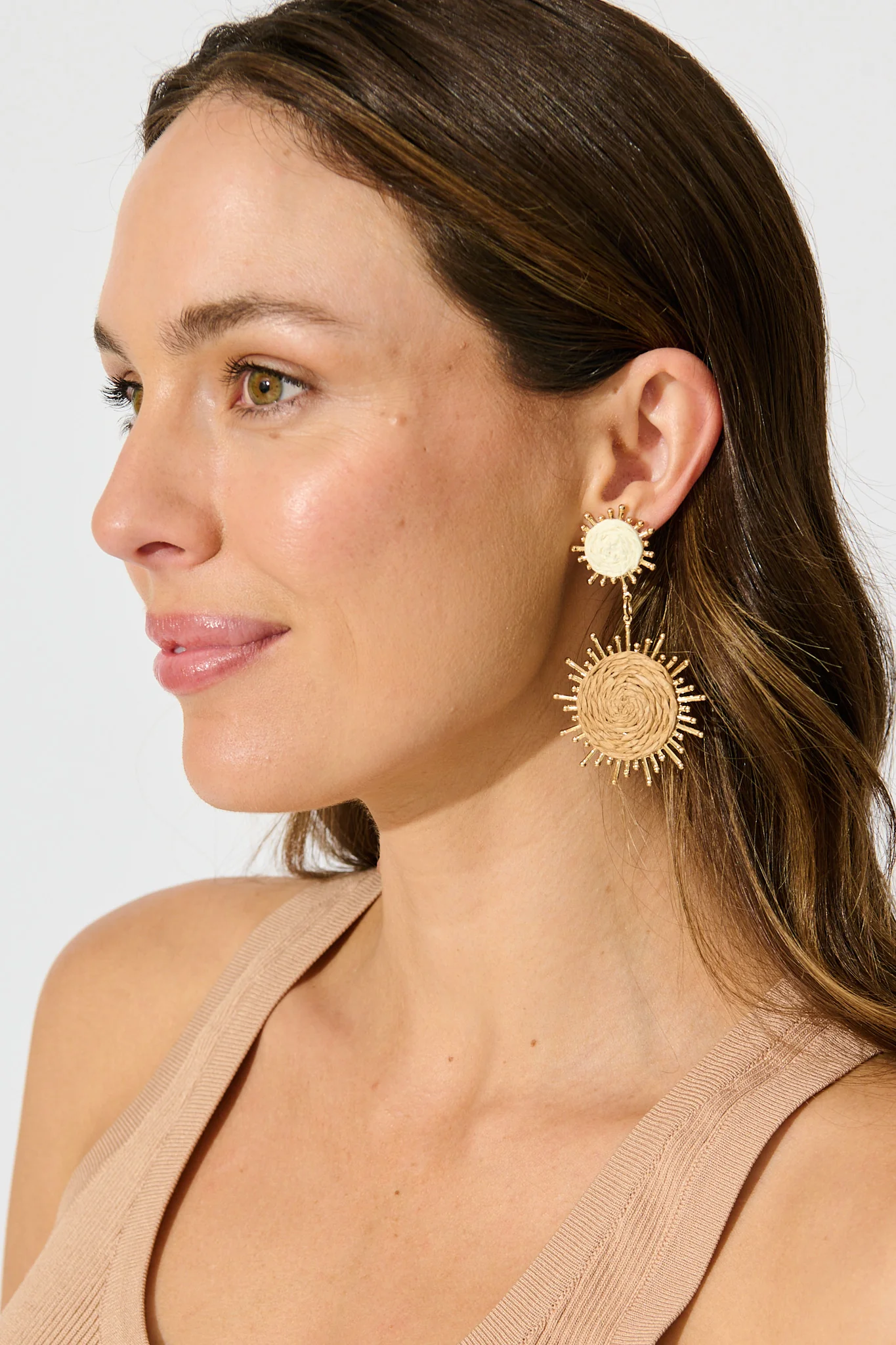 Esme Drop Earrings in Natural Raffia with Gold Accent - Image 3