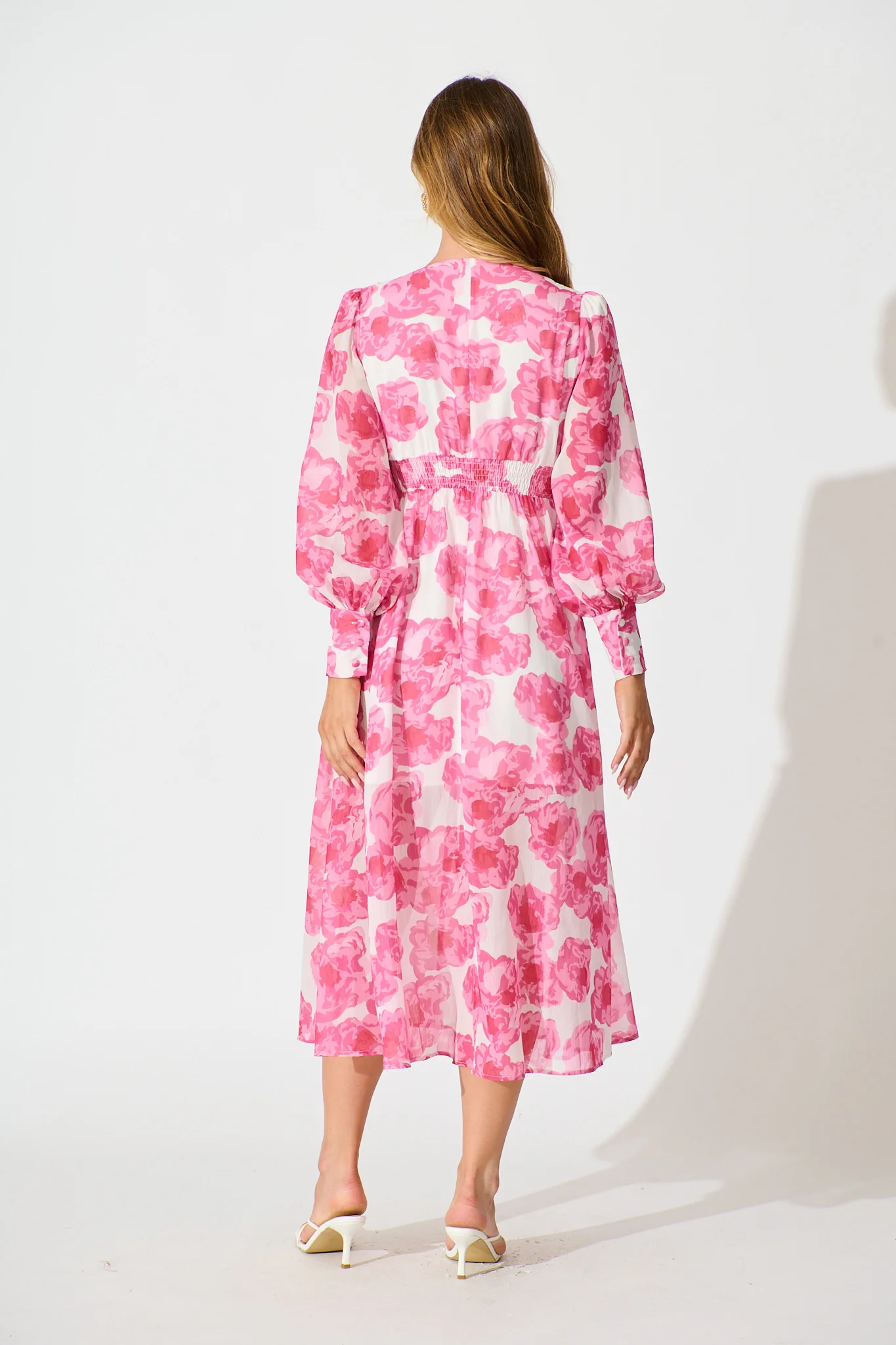 Essence Midi Dress in White with Pink Floral - Image 4