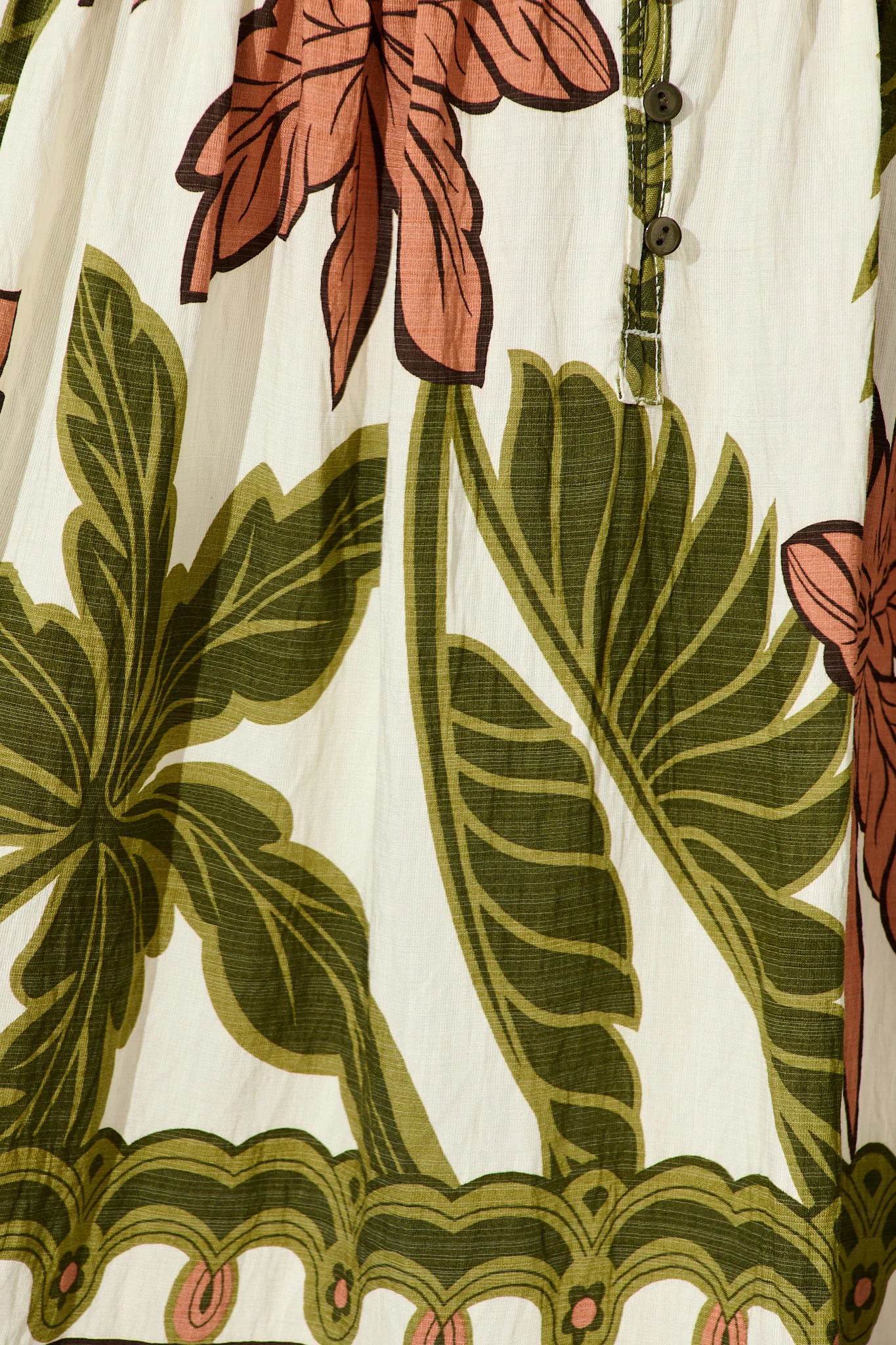 Essia Smock Dress in Green with Brown Leaf Print Linen Blend - Image 8