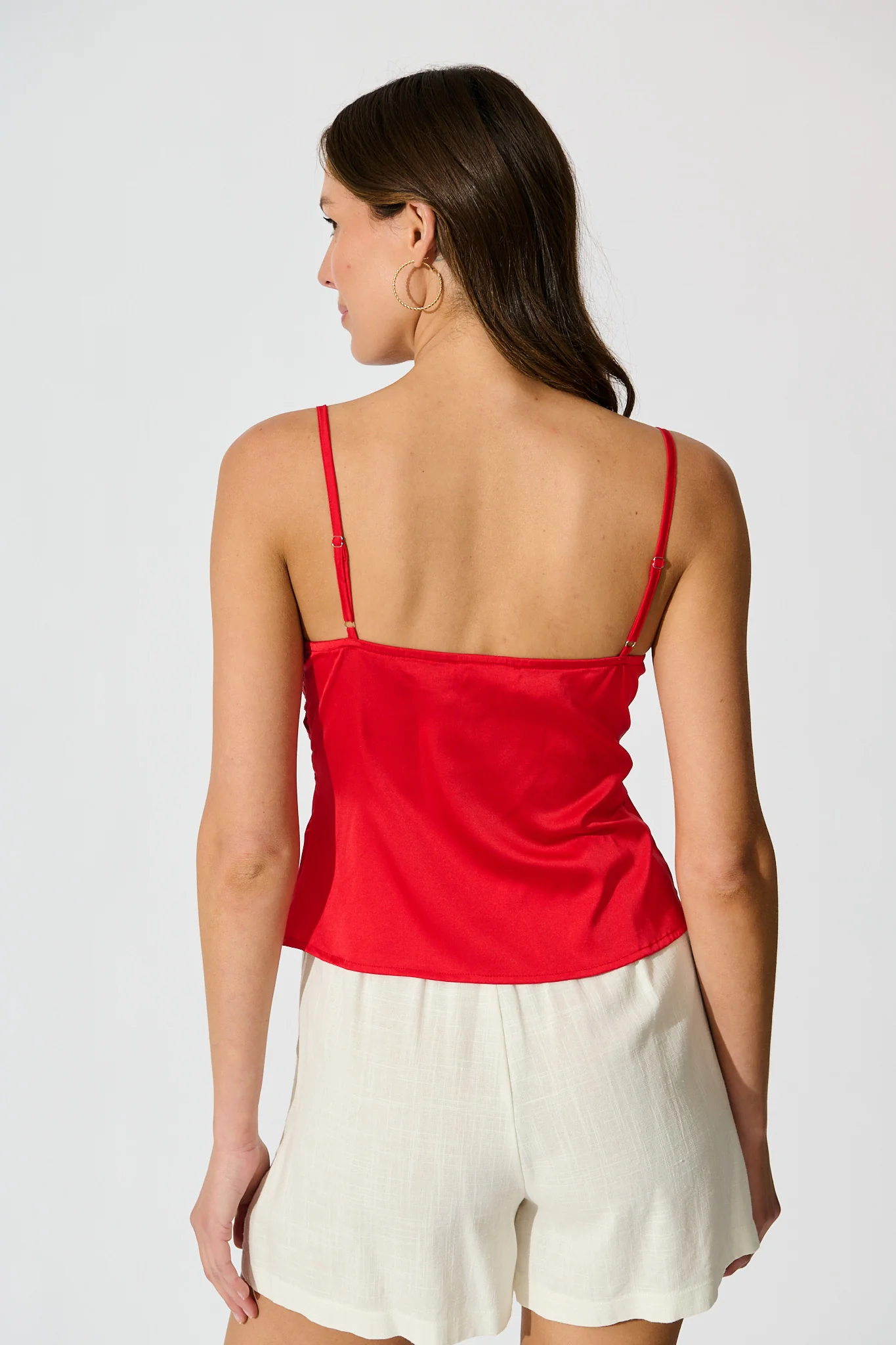 Esta Lace Cami Top in Red Satin - Image 3