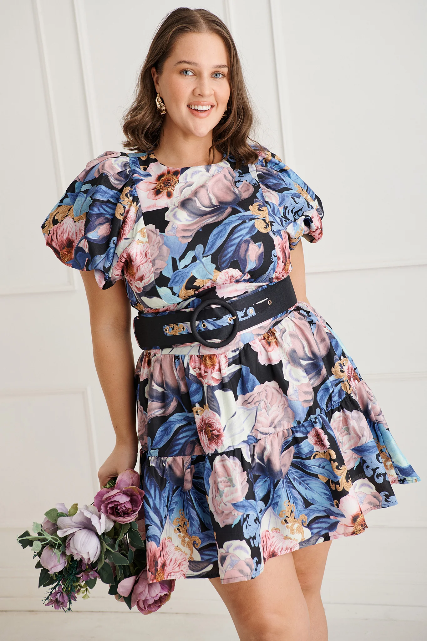 Ethereal Dress in Multi Blue Floral Linen Blend - Image 6