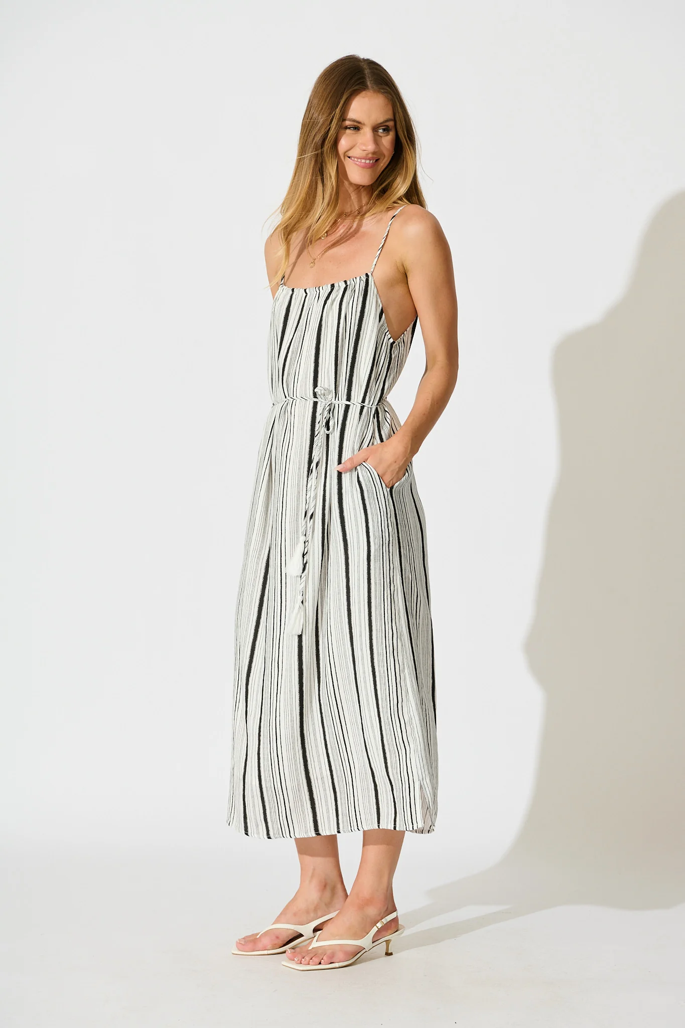 Ettalie Maxi Sundress in Black with White Stripe - Image 3