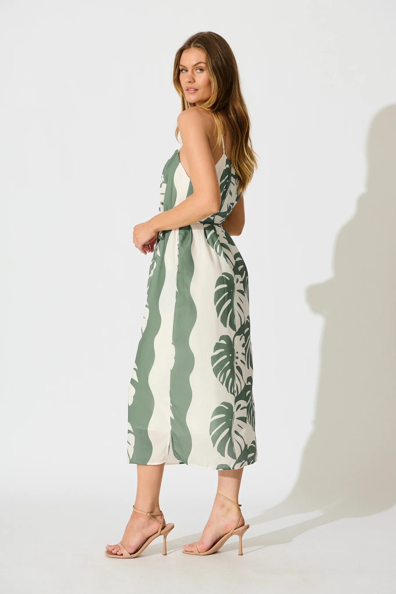 Ettalie Maxi Sundress in Green Palm Print - Image 3