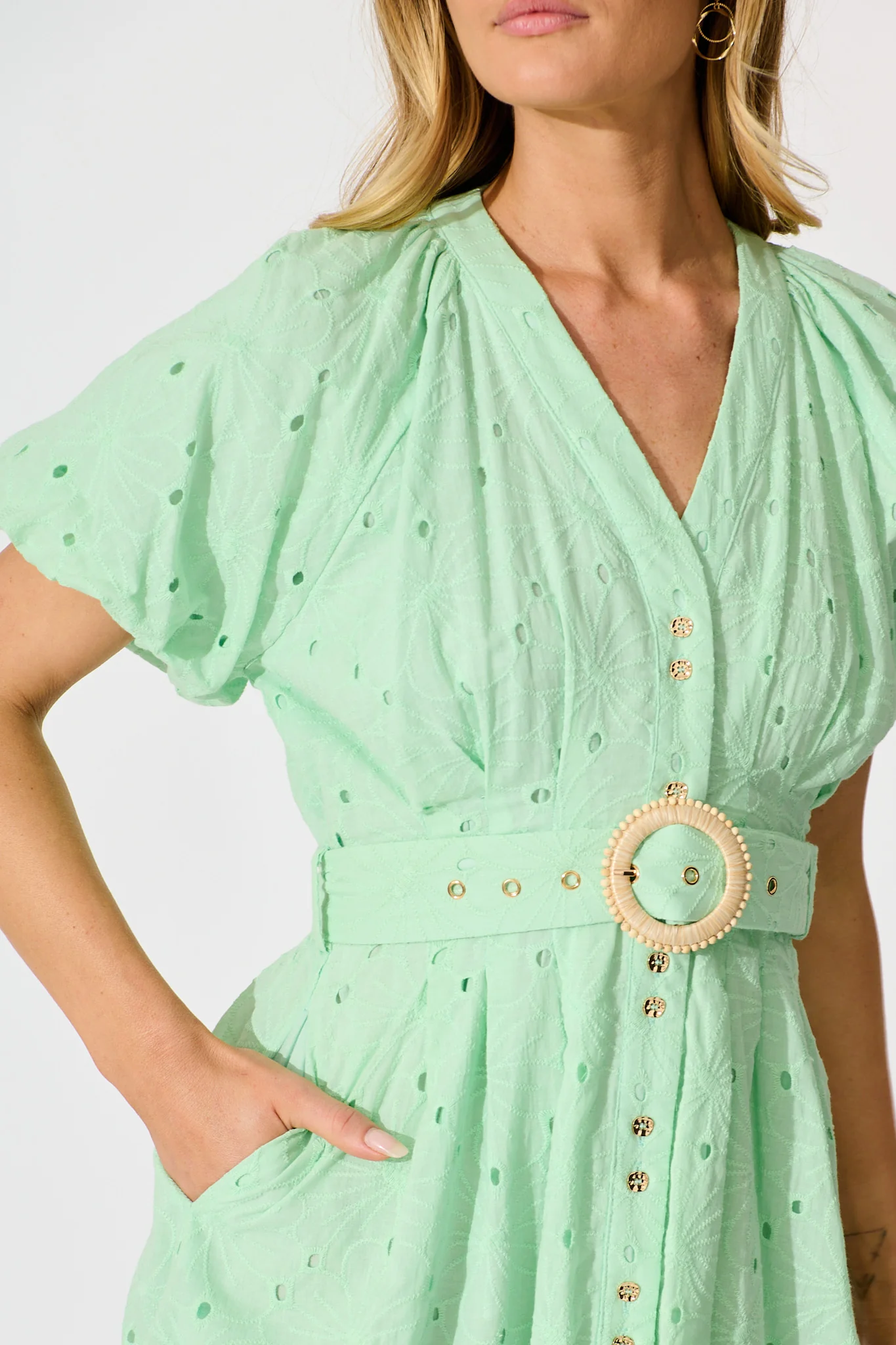 Eugena Dress in Mint Broderie Cotton - Image 5