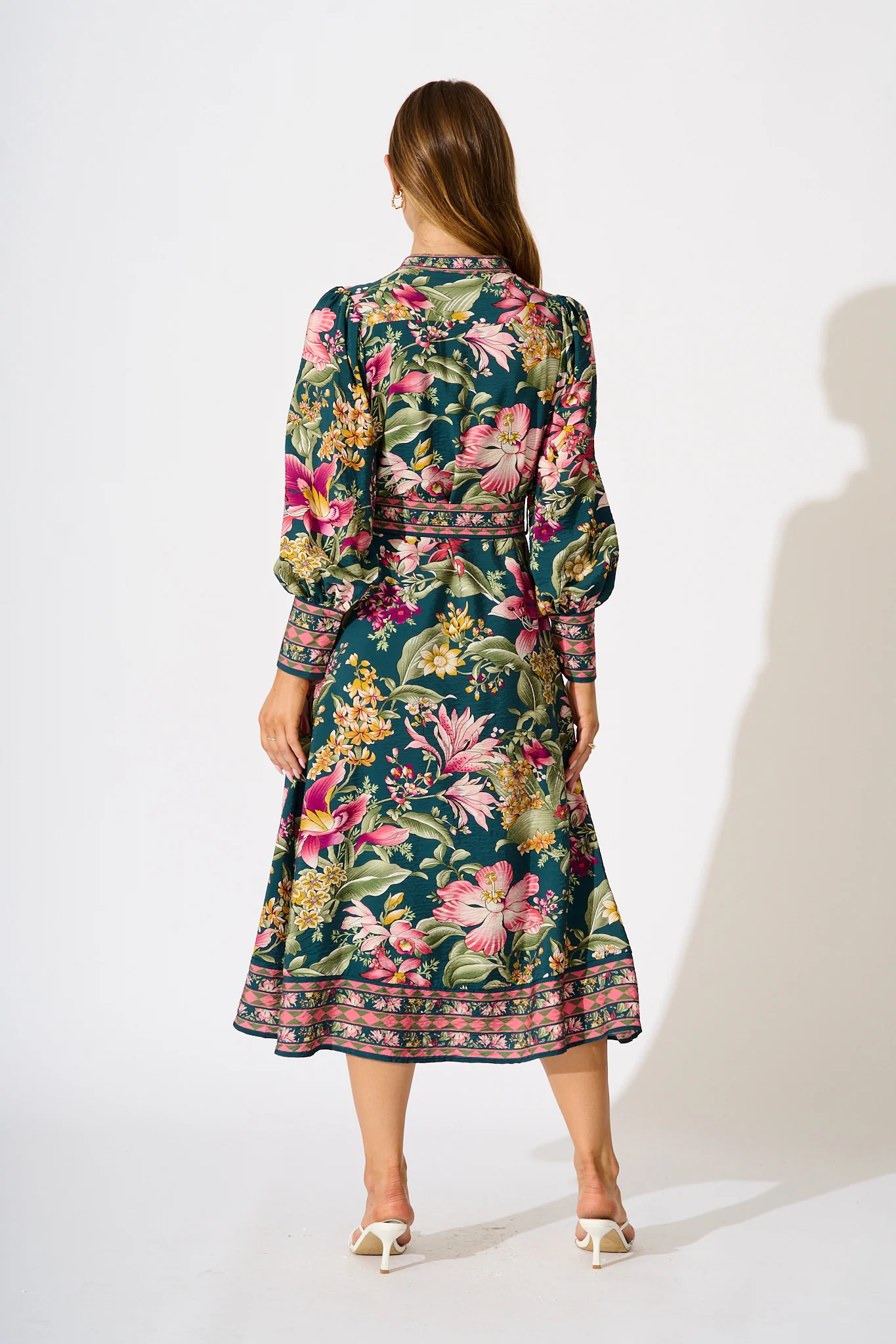 Evelina Midi Dress in Green with Multi Floral - Image 4