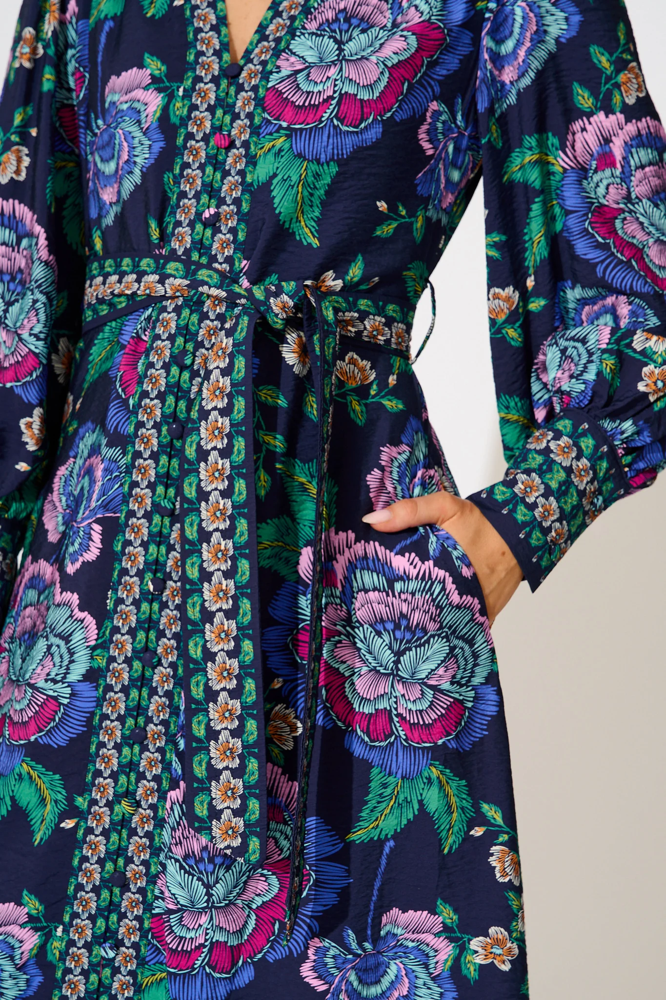 Evelina Midi Dress in Navy with Multi Floral - Image 5