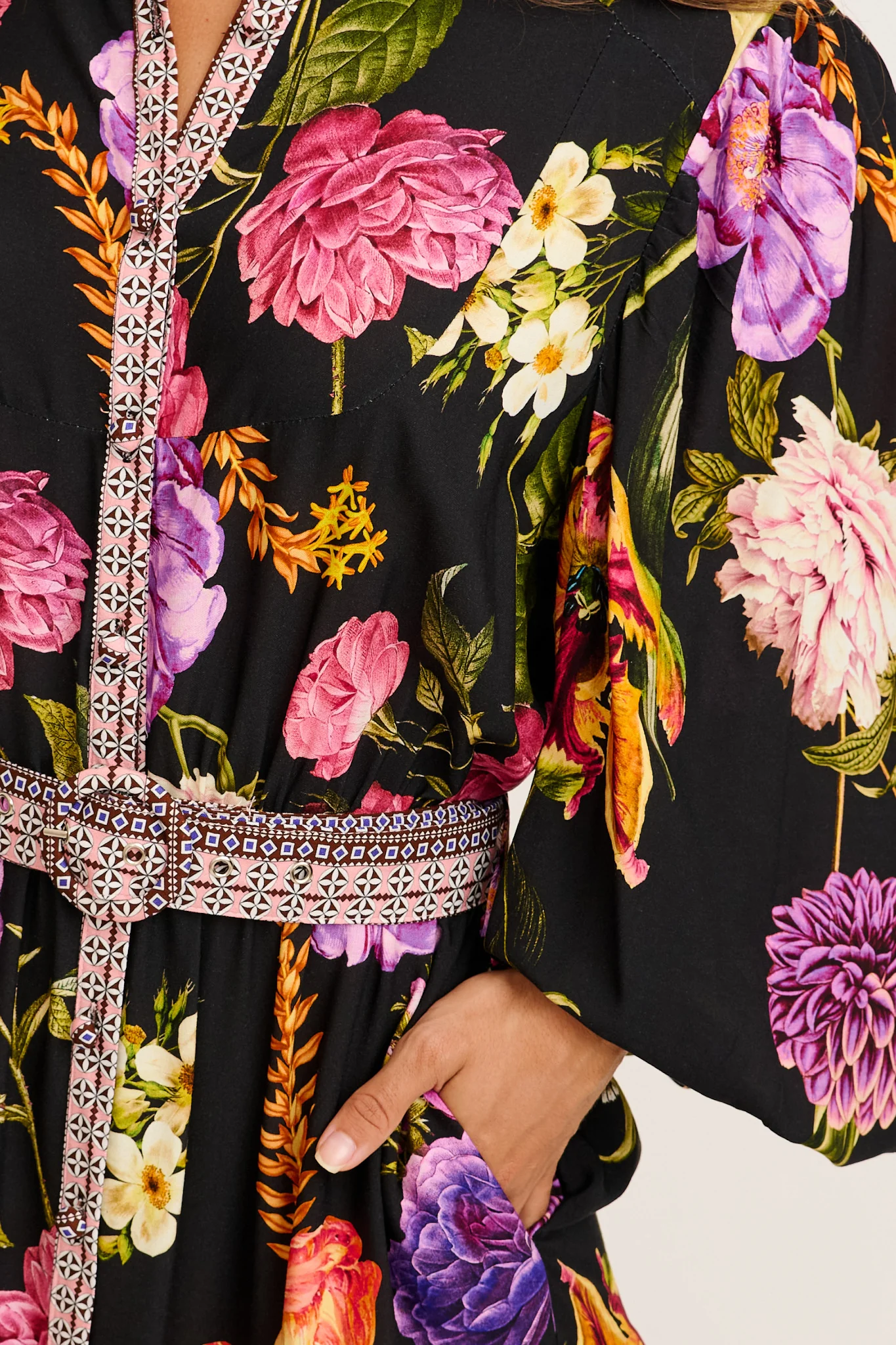 Evening Serenade Maxi Dress in Black with Multi Floral - Image 10