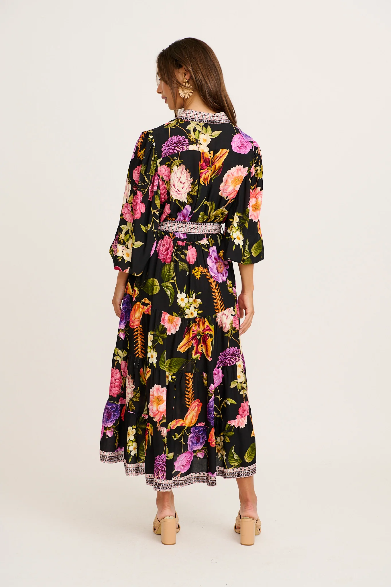 Evening Serenade Maxi Dress in Black with Multi Floral - Image 9
