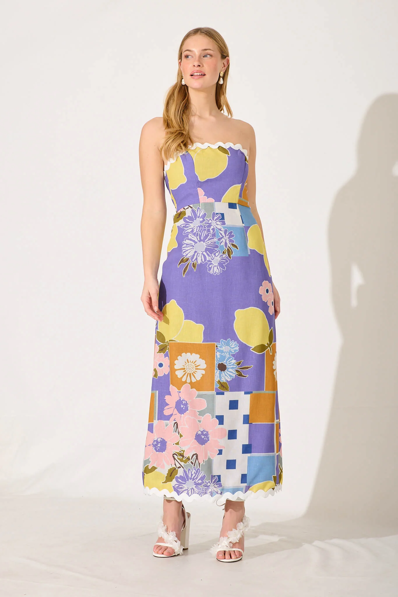 Everspring Maxi Dress In Lilac Multi With Ric Rac Trim