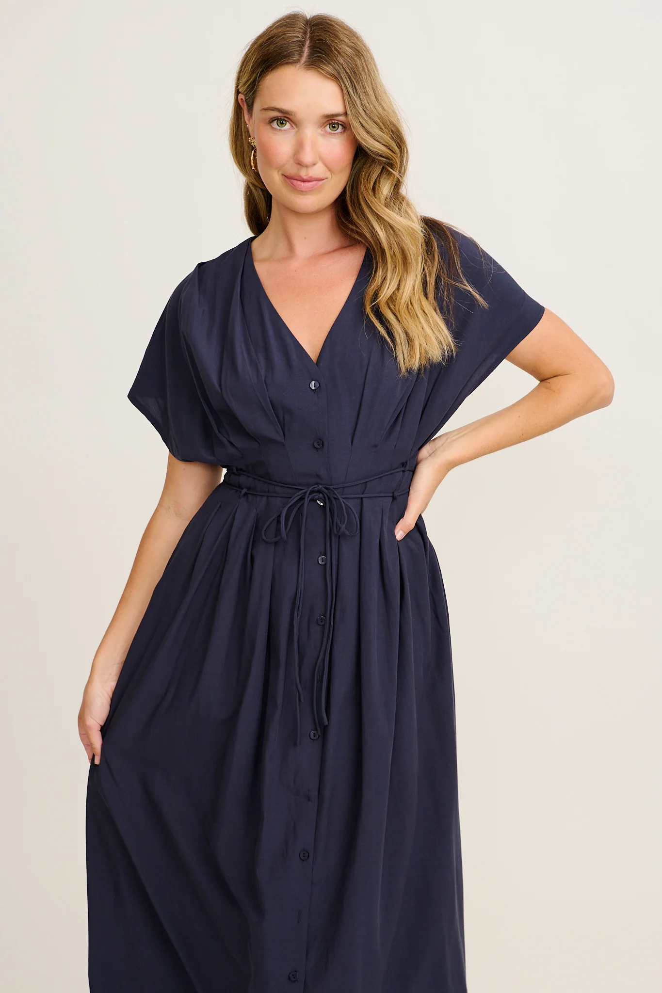 Excella Maxi Dress in Navy Tencel Cotton - Image 2