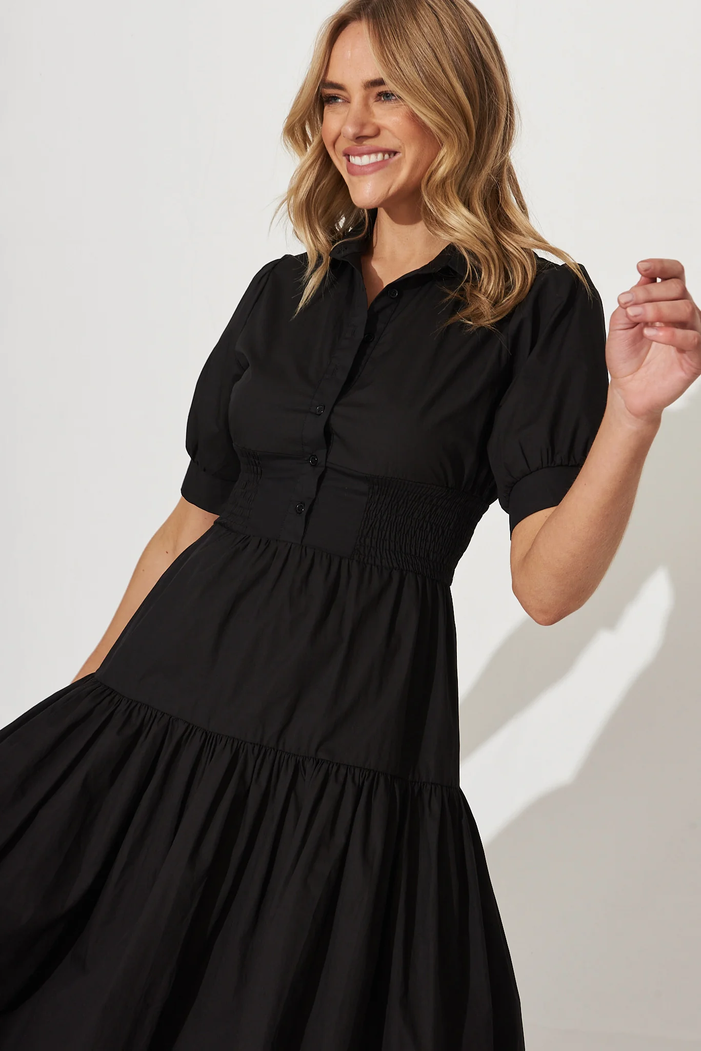 Fairfax Midi Shirt Dress In Black Cotton - Image 3