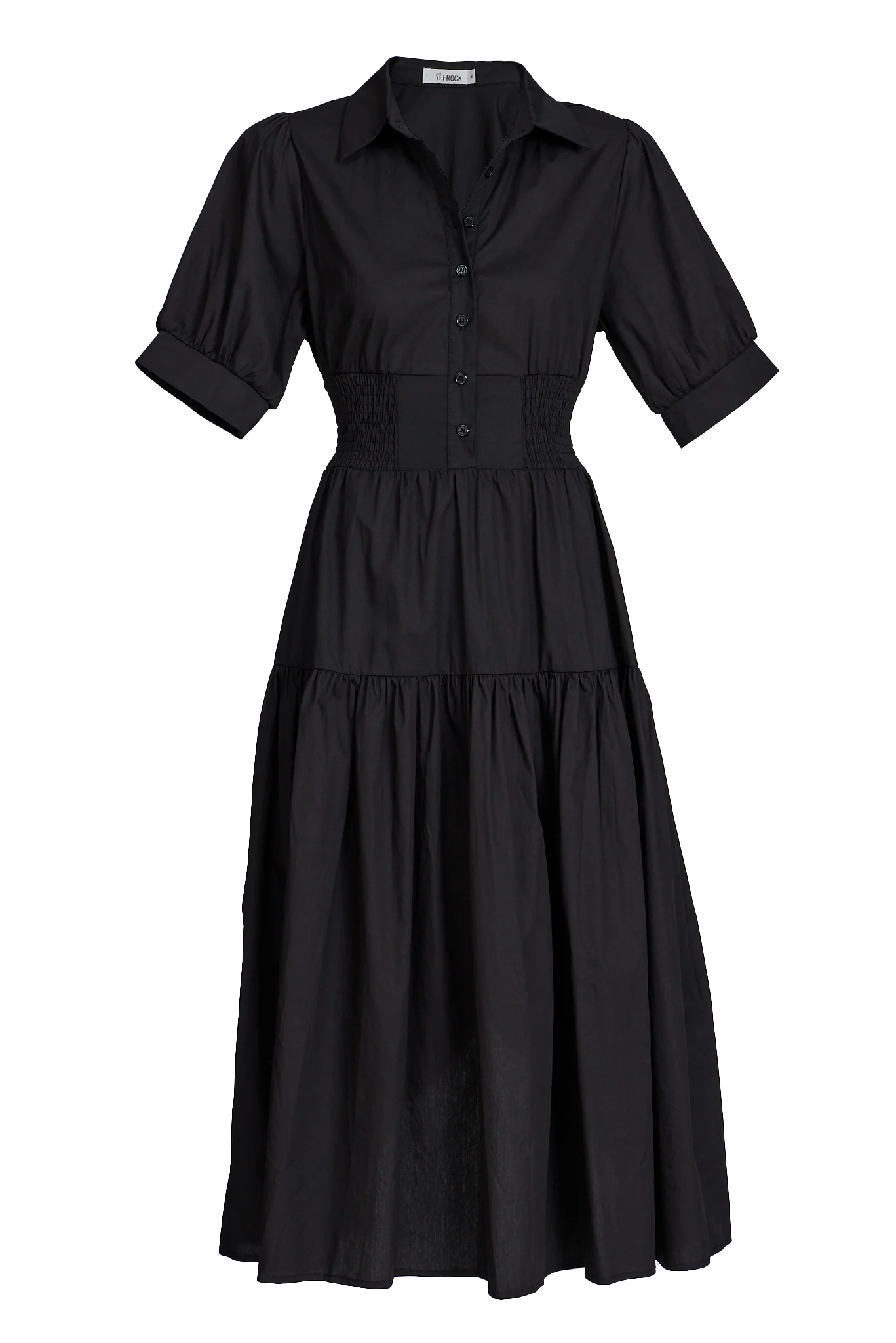 Fairfax Midi Shirt Dress In Black Cotton - Image 8