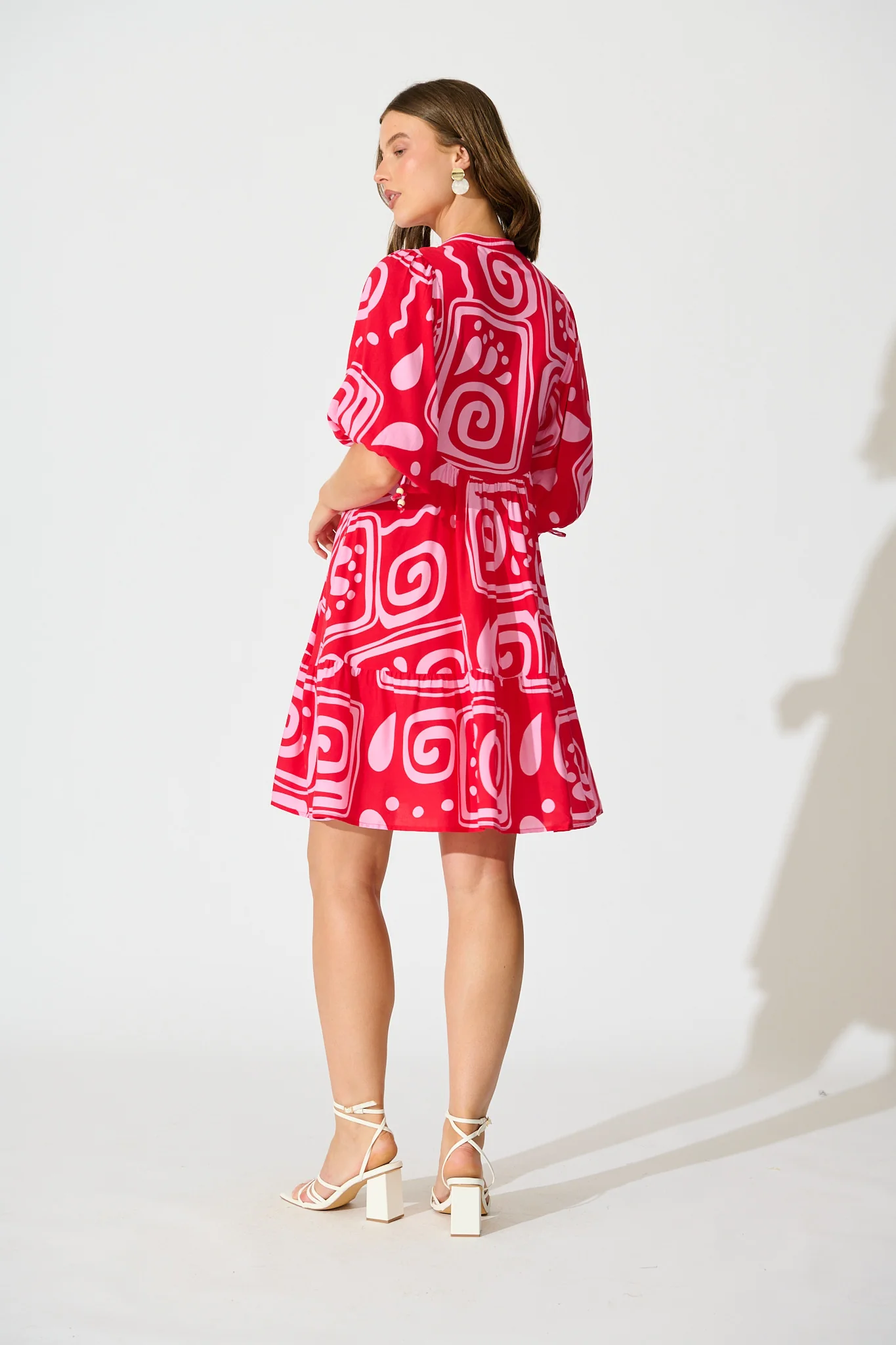 Falicia Smock Dress in Red Geometric Print - Image 3