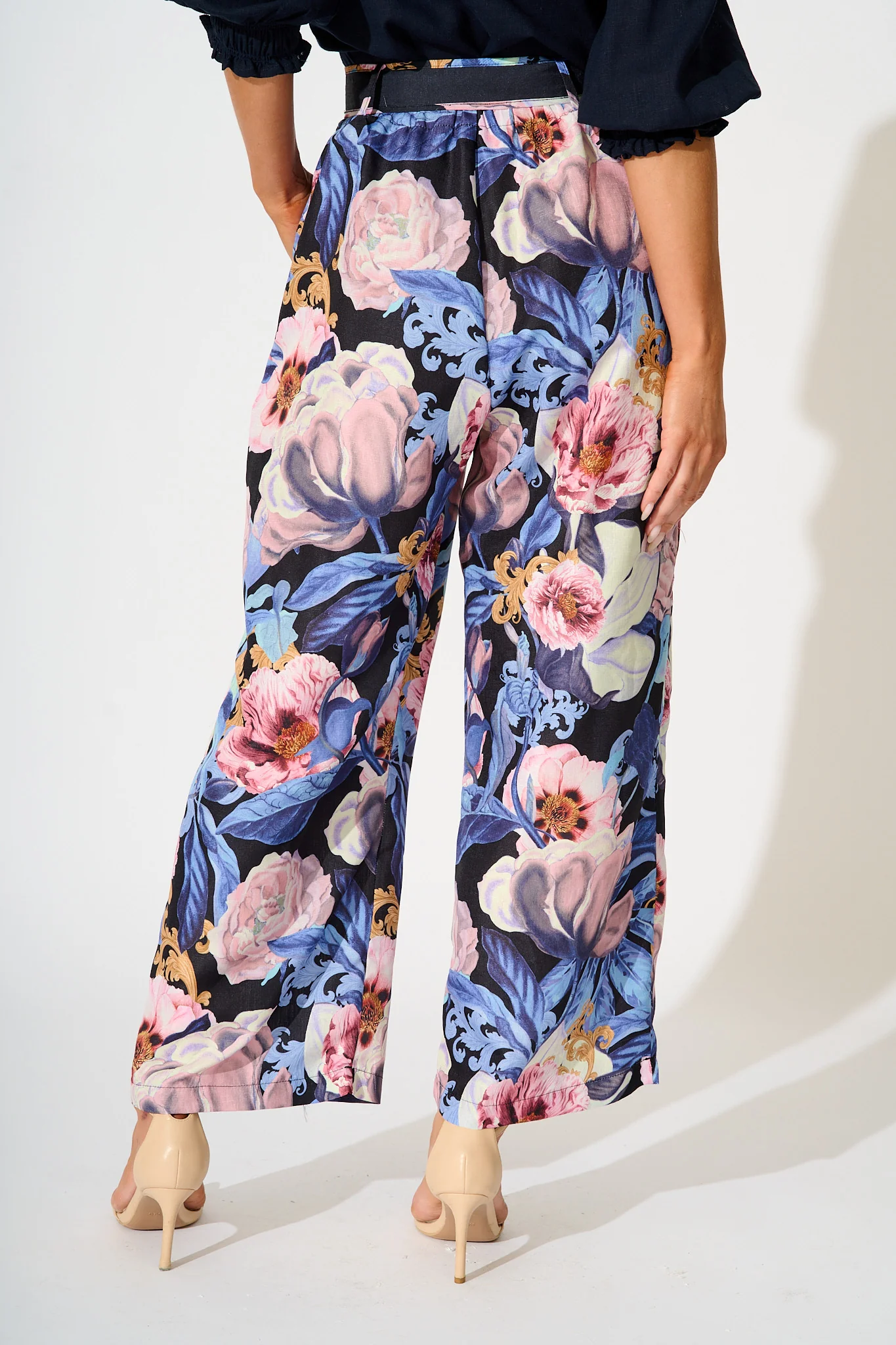 Fantasy Pant in Multi Blue Floral Linen Blend - Image 3