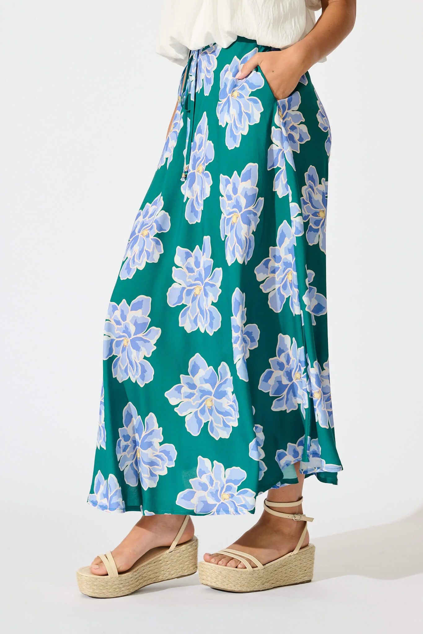 Farrell Maxi Skirt In Emerald With Blue Floral - Image 2
