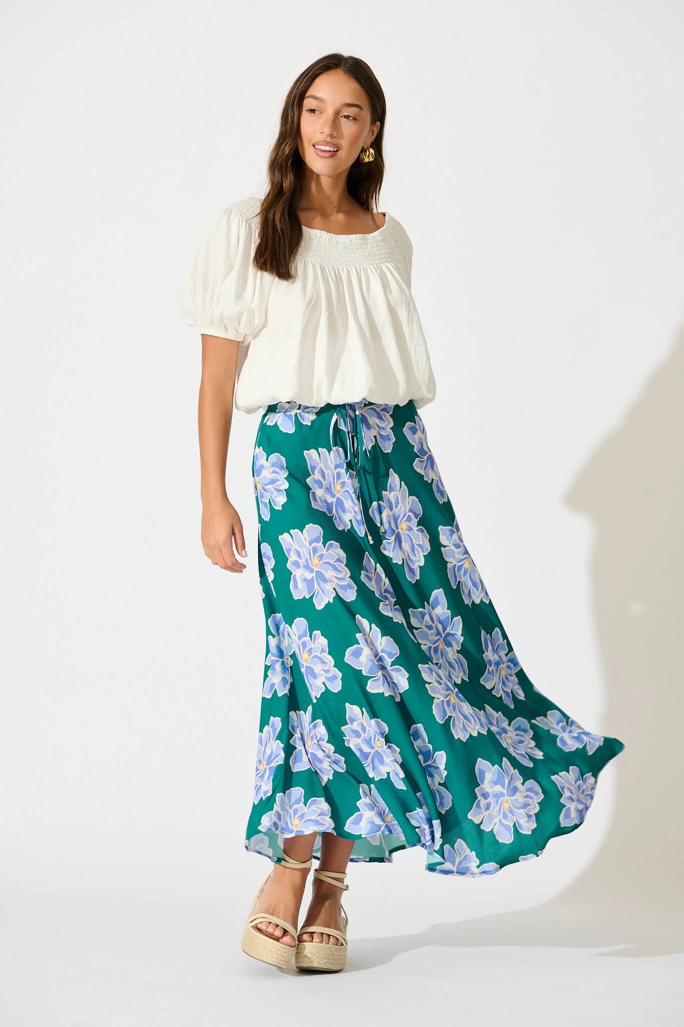 Farrell Maxi Skirt In Emerald With Blue Floral - Image 4