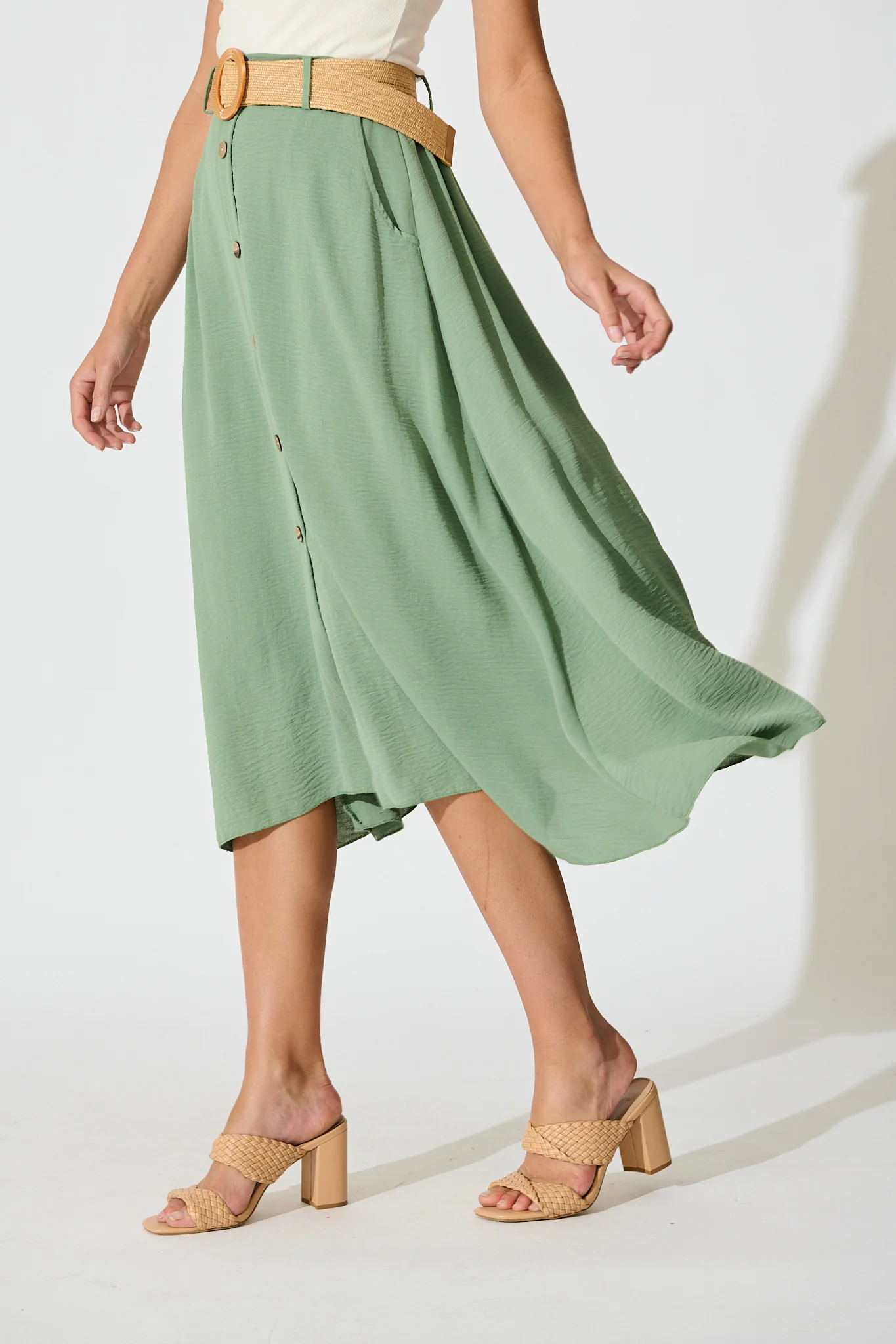 Fawn Maxi Skirt with Belt in Sage - Image 2