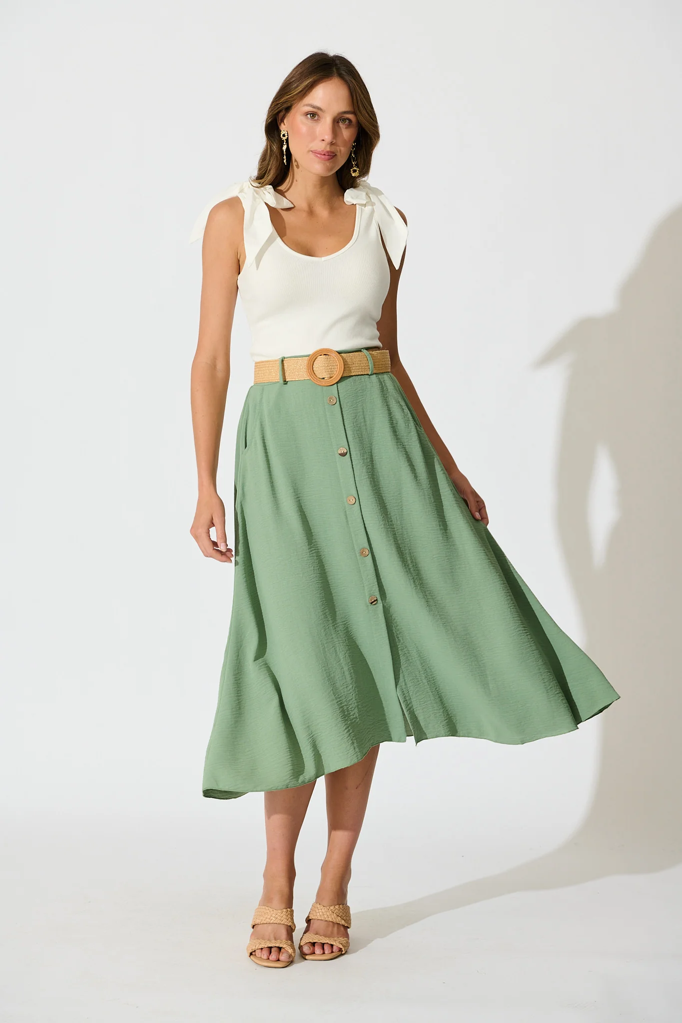 Fawn Maxi Skirt with Belt in Sage - Image 4