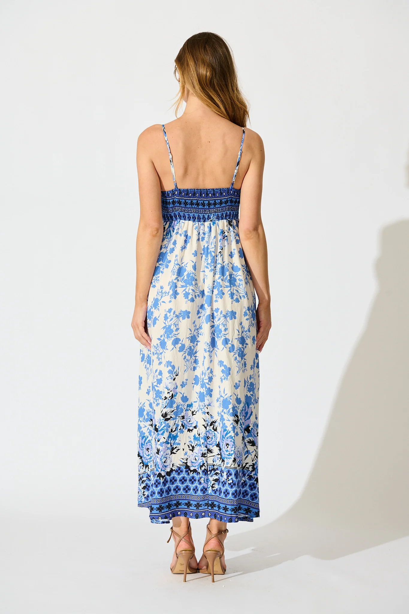 Fayda Maxi Sundress in Blue Floral Linen Blend - Image 4