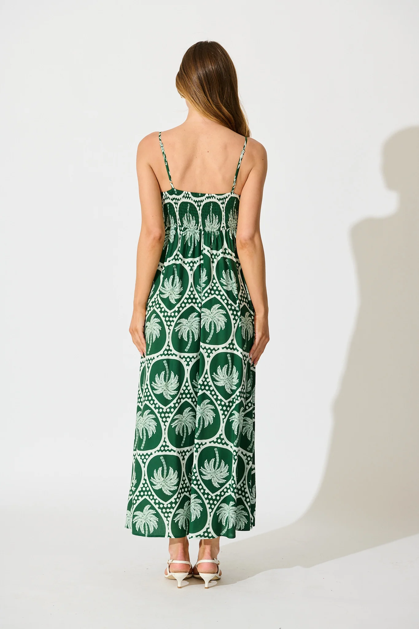 Fayda Maxi Sundress in Green Palm Tree Tiles Print - Image 4