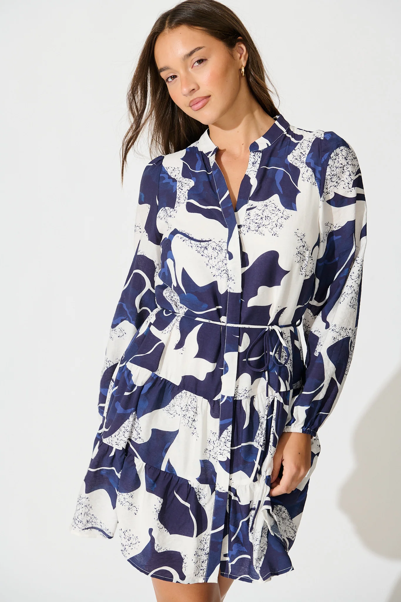 Faye Dress in Navy with White Print - Image 2