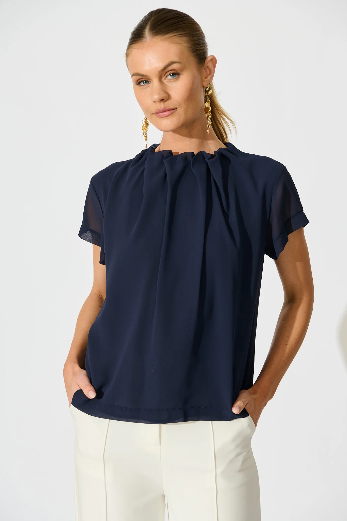Fayra Top in Navy Chiffon
