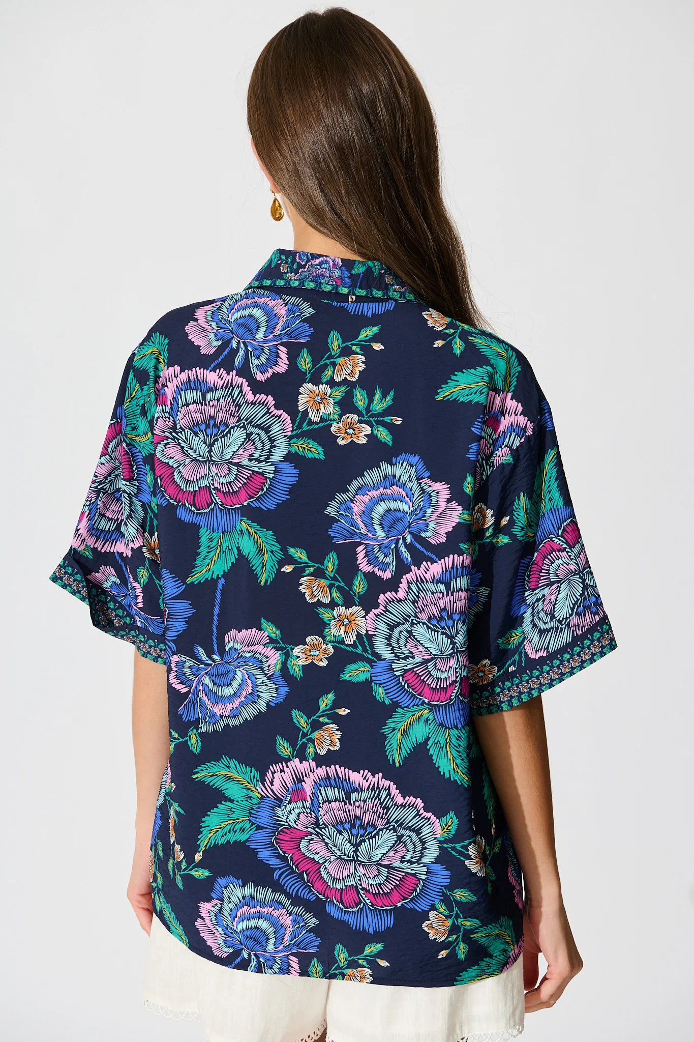 Fedra Shirt in Navy with Multi Floral - Image 3