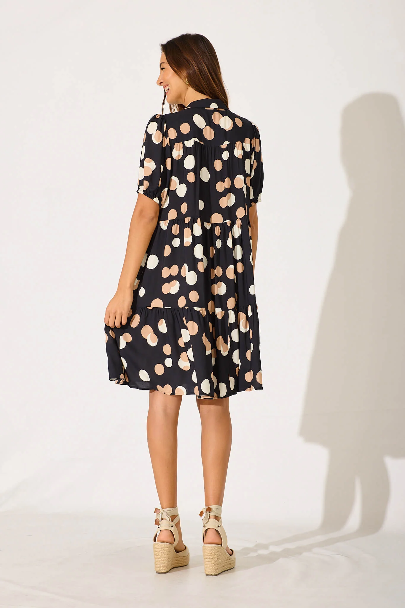 Felicia Shirt Dress In Black With Cream Spot - Image 4