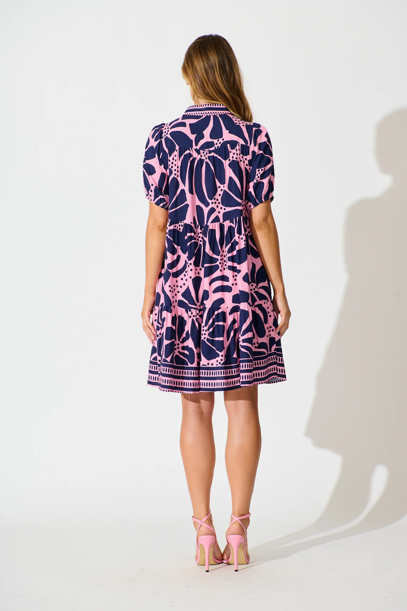 Felicia Shirt Dress In Pink And Navy Floral - Image 4