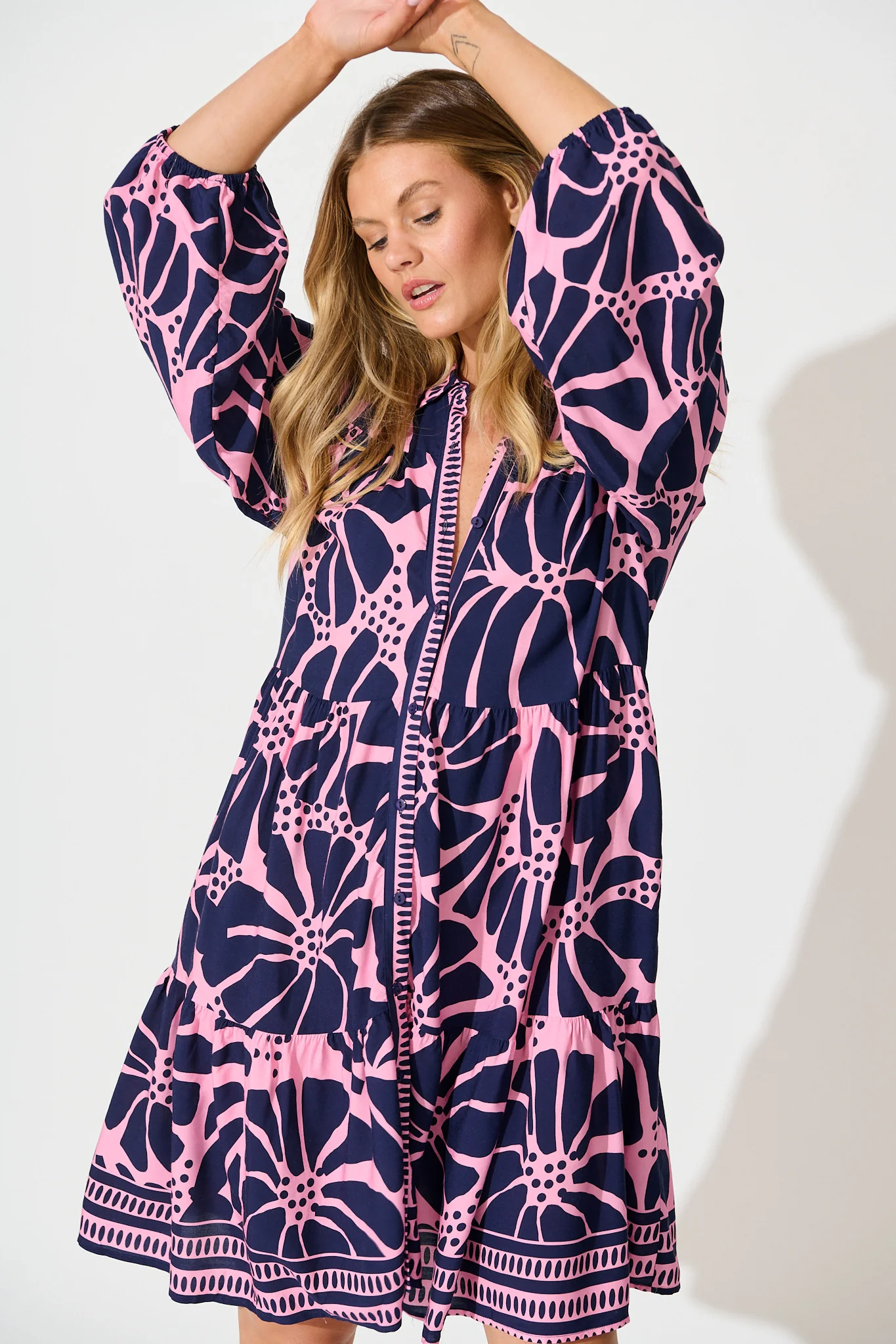 Felicity Shirt Dress In Pink And Navy Floral - Image 2