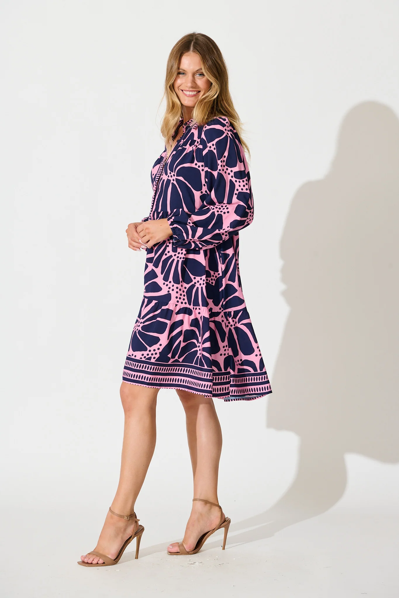 Felicity Shirt Dress In Pink And Navy Floral - Image 3
