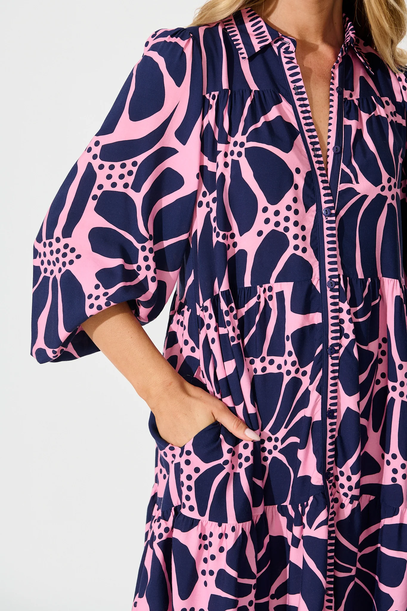 Felicity Shirt Dress In Pink And Navy Floral - Image 5