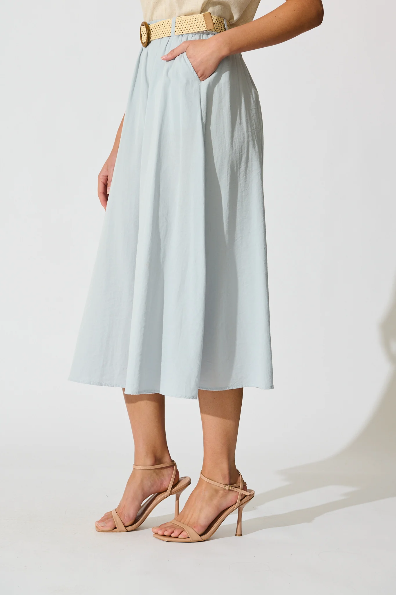 Fenella Maxi Skirt in Light Blue Linen Cotton Blend - Image 2